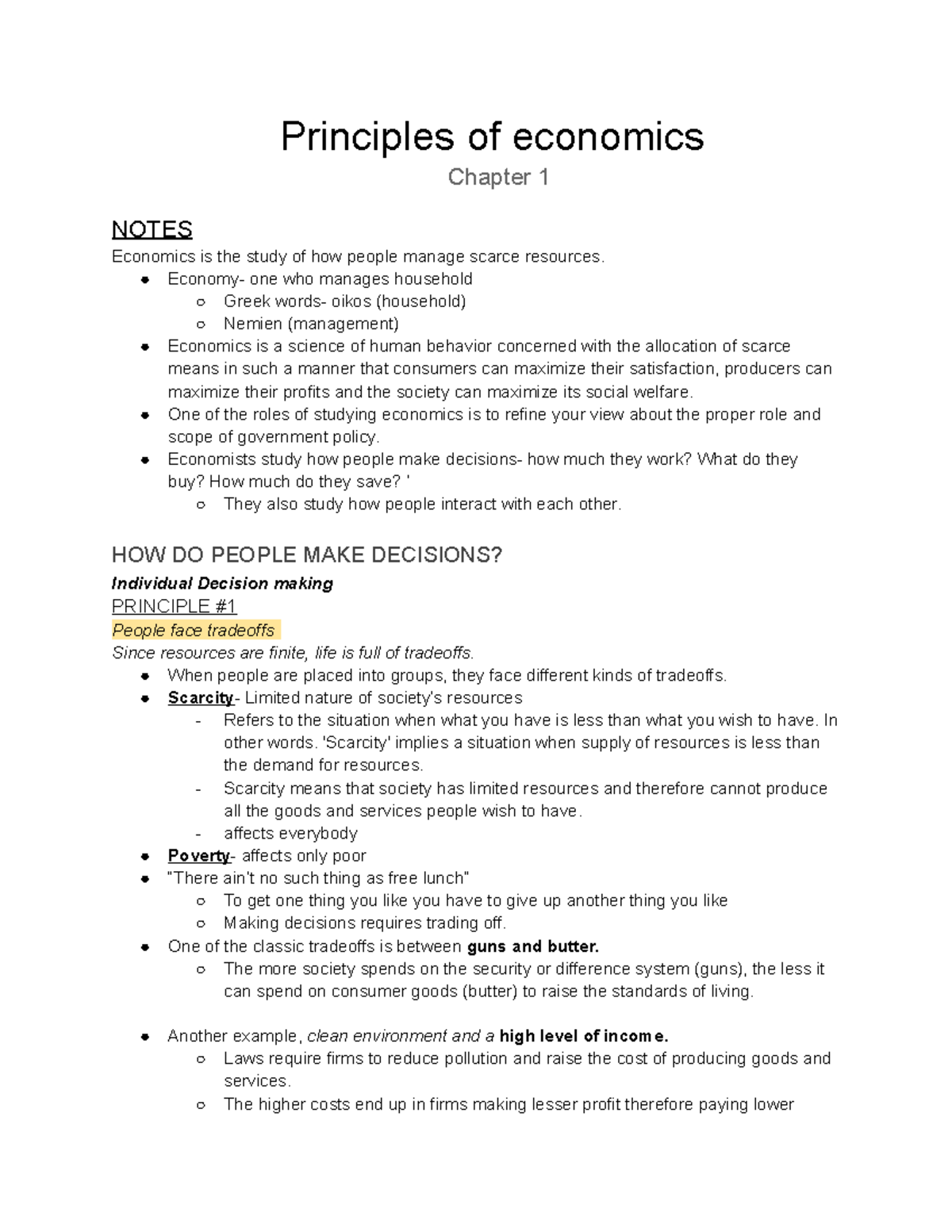 Micro Chapter 1 - Principles Of Economics Chapter 1 NOTES Economics Is ...