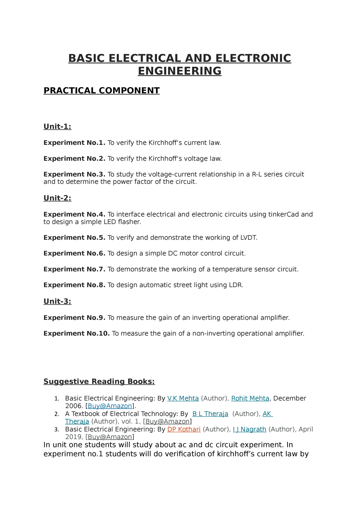 BEEE(Lab) - Beee Notes - BASIC ELECTRICAL AND ELECTRONIC ENGINEERING ...