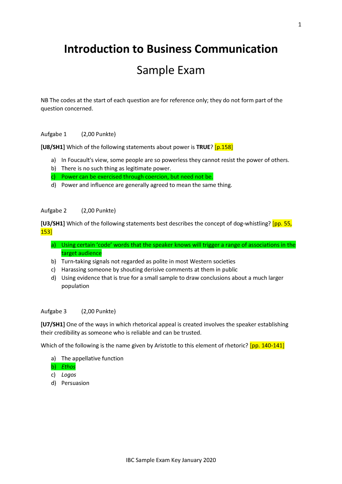 IBC Sample Exam January 2020 Key - Introduction To Business ...