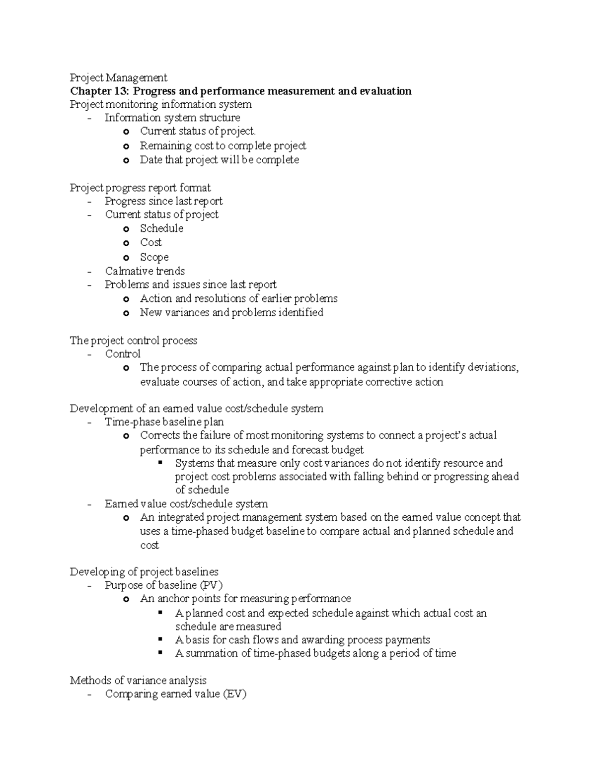 Project Maangment Chapter 13 - Project Management Chapter 13: Progress ...