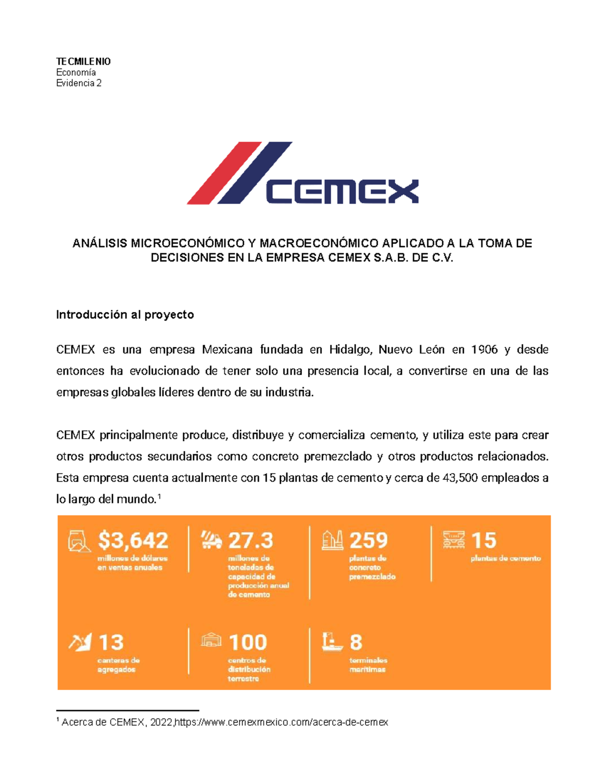 TM Evidencia 2 Análisis microeconómico de Cemex - Economía Evidencia 2 ...