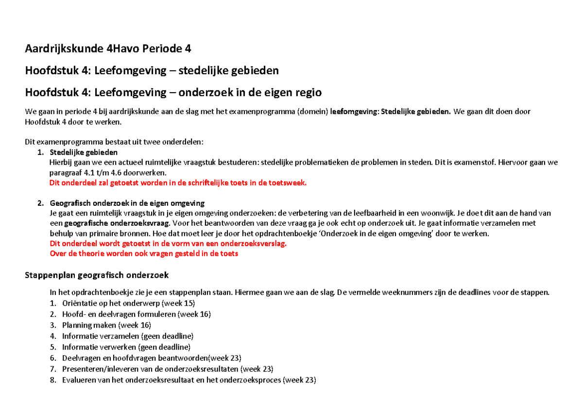 Aardrijkskunde 4Havo Periode 4 2324 - Aardrijkskunde 4Havo Periode 4