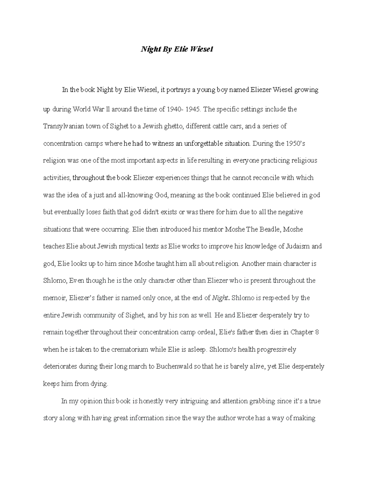 essay about the book night