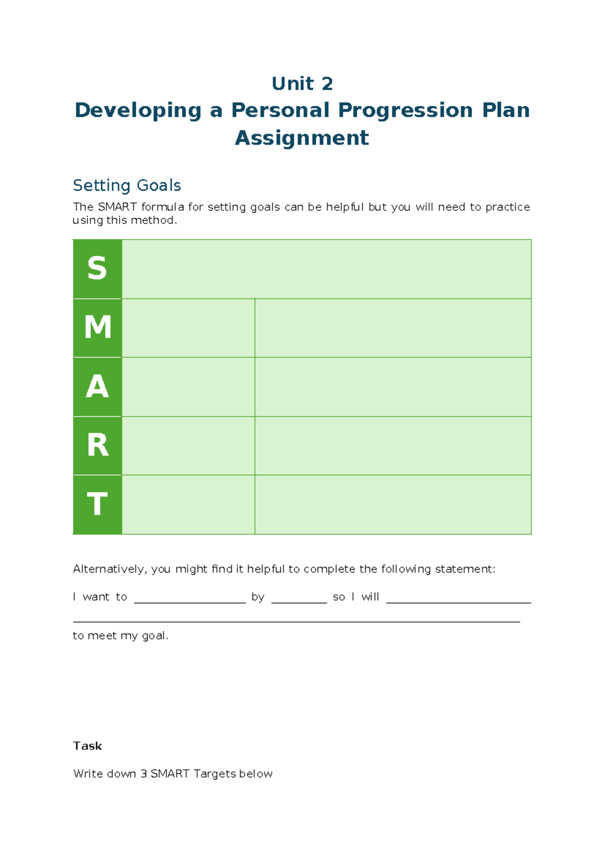 Unit 2 Assignment Personal Progression Plan - Unit 2 Developing a ...