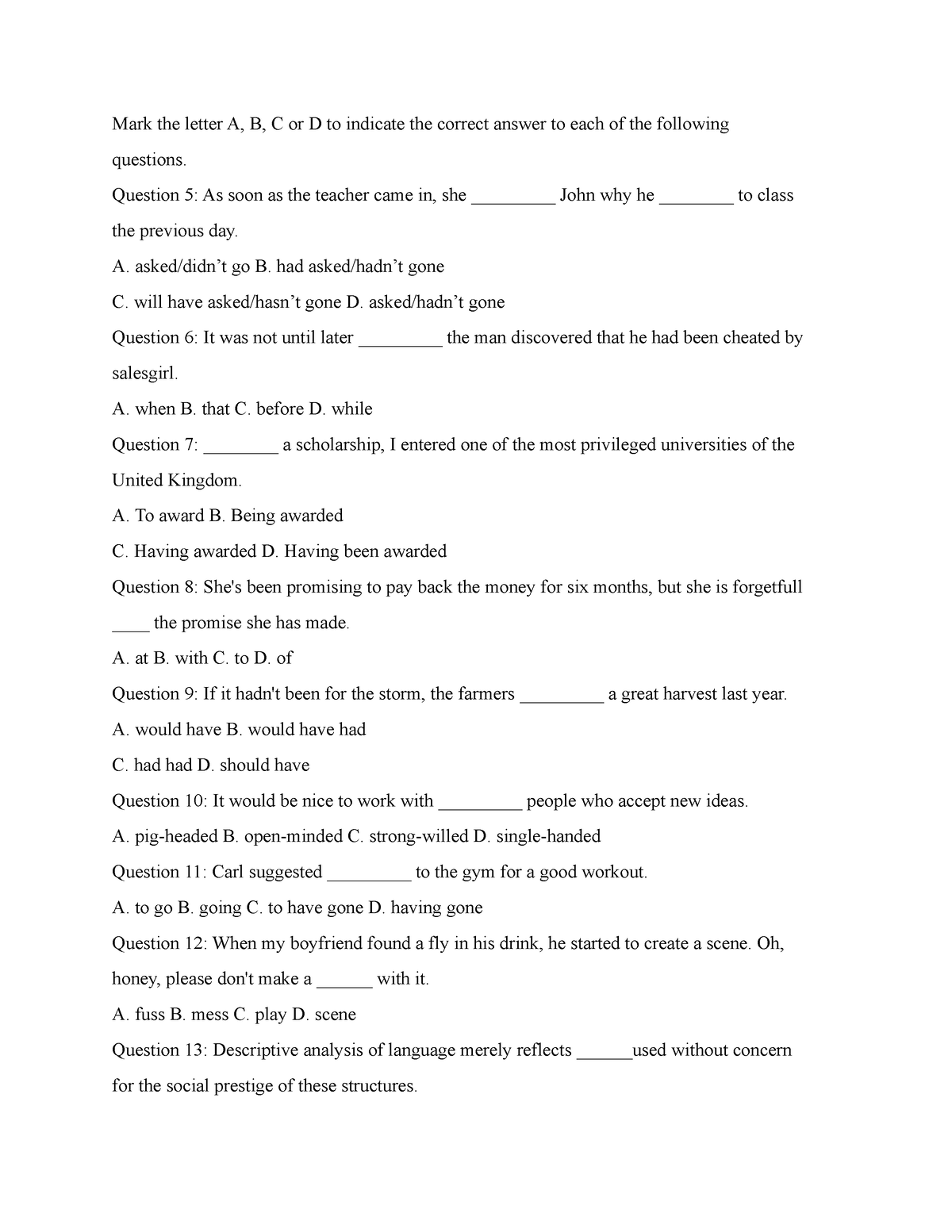 Mark The Letter A - Great - Mark The Letter A, B, C Or D To Indicate ...