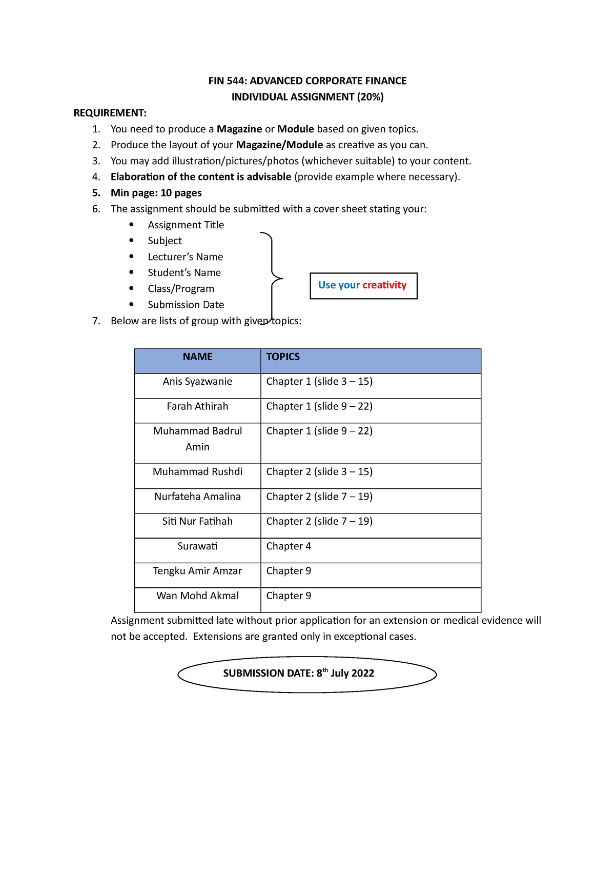 advanced corporate finance assignment