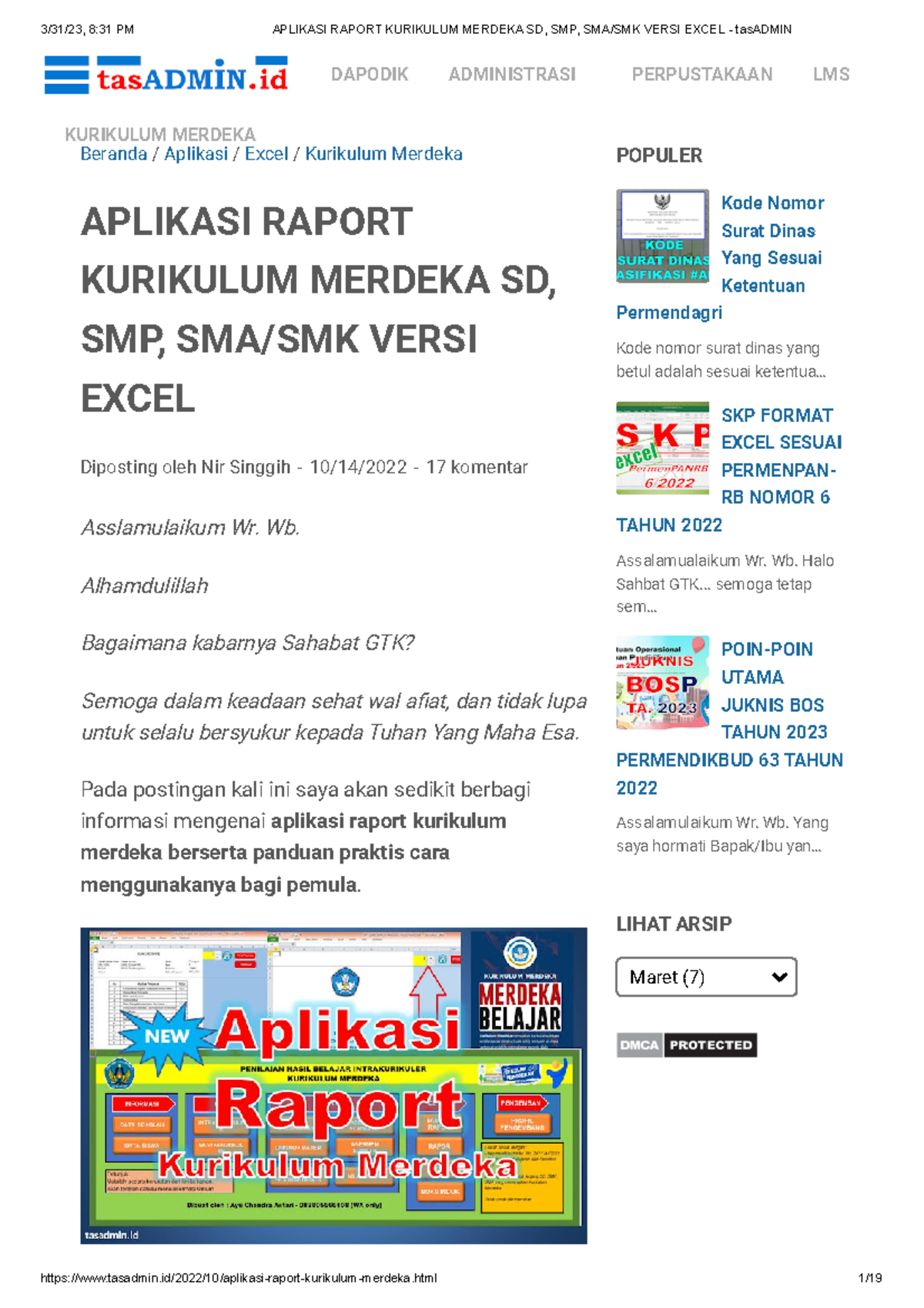 Aplikasi Raport Kurikulum Merdeka SD, SMP, SMA SMK Versi Excel - Tas ...