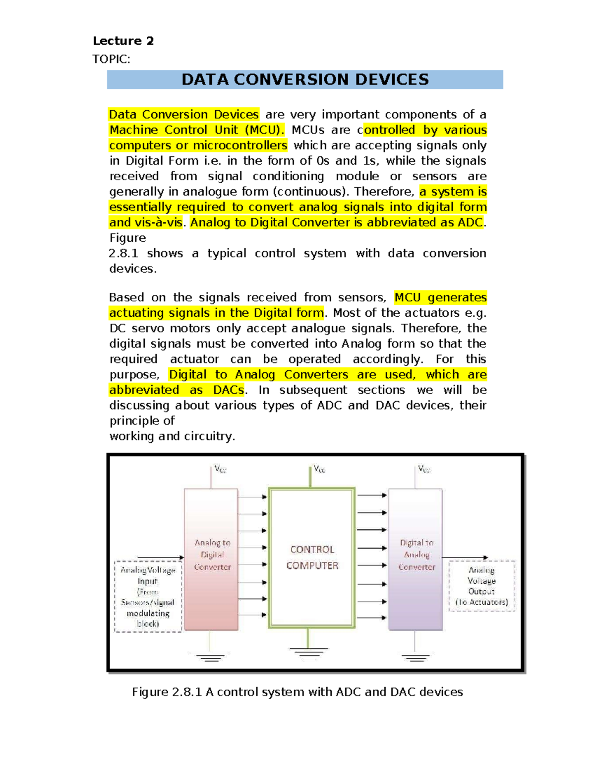 Sensors and Actuators Lecture 2 Lecture 2 TOPIC DATA CONVERSION