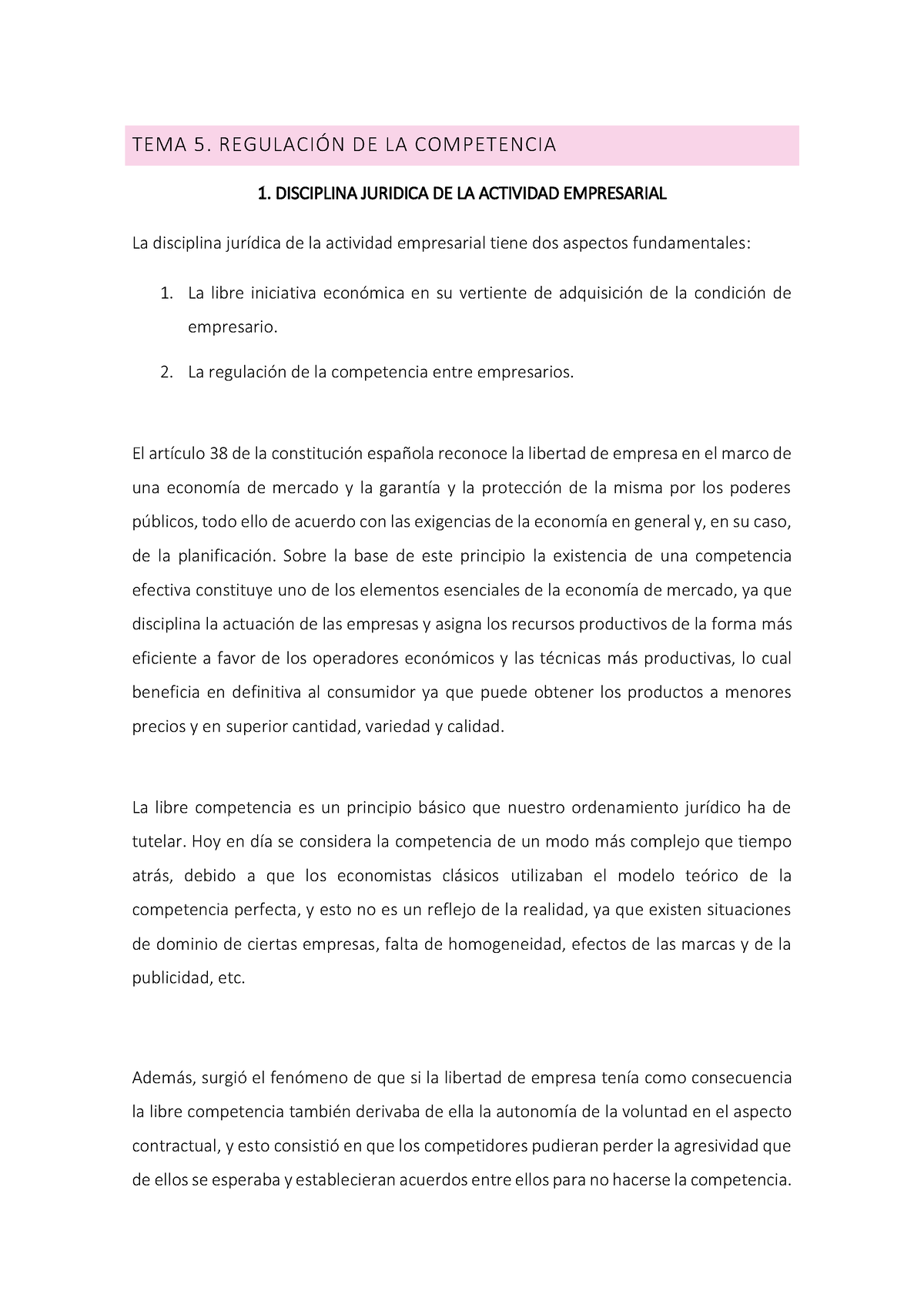 Tema Apuntes Tema Regulacin De La Competencia Disciplina Juridica De La Actividad