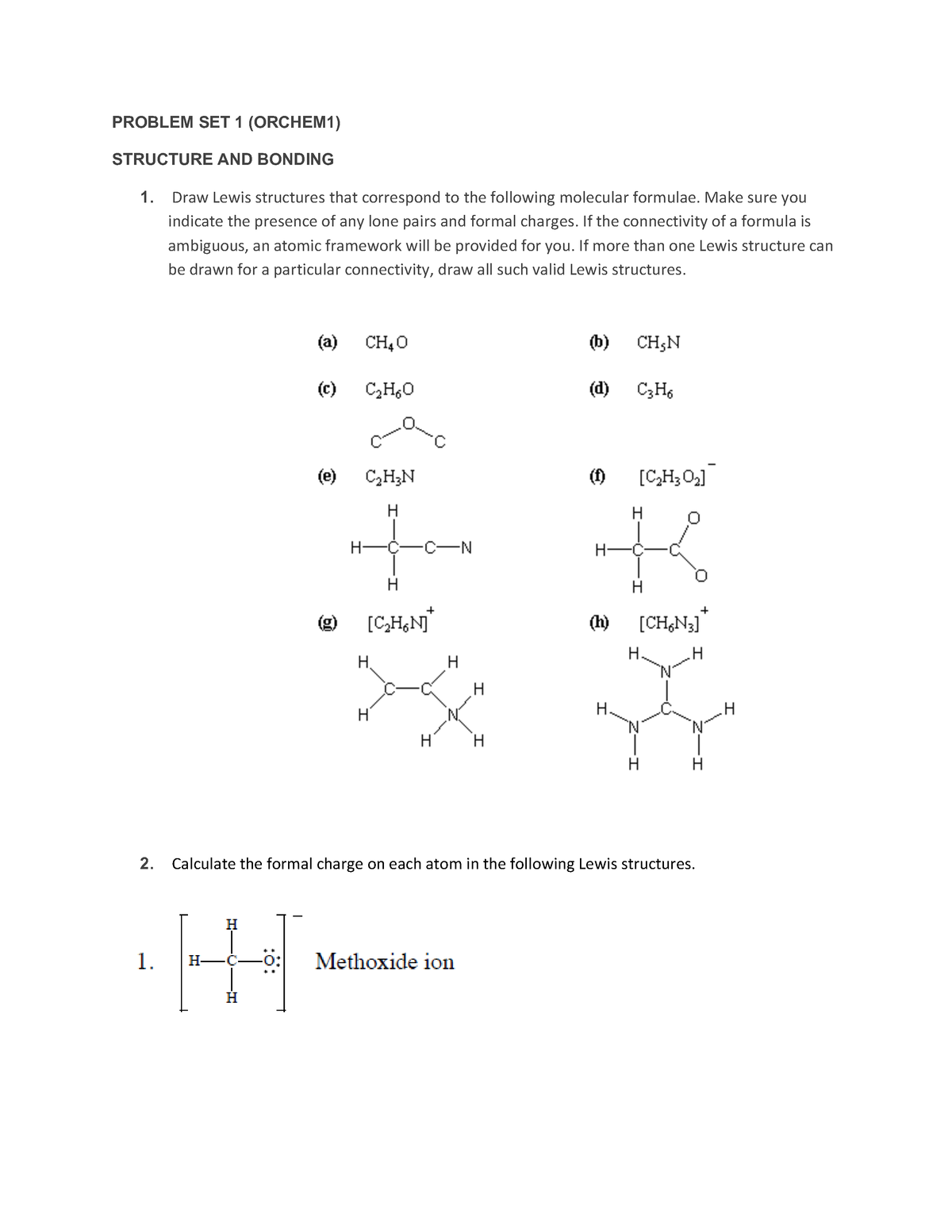 assignment organic chemistry problem set 1