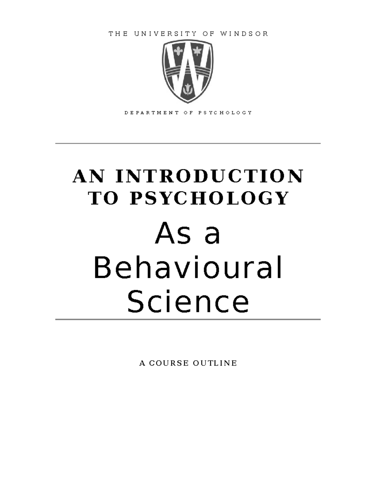 Course Outline For Behavioural Psychology - AN INTRODUCTION TO ...