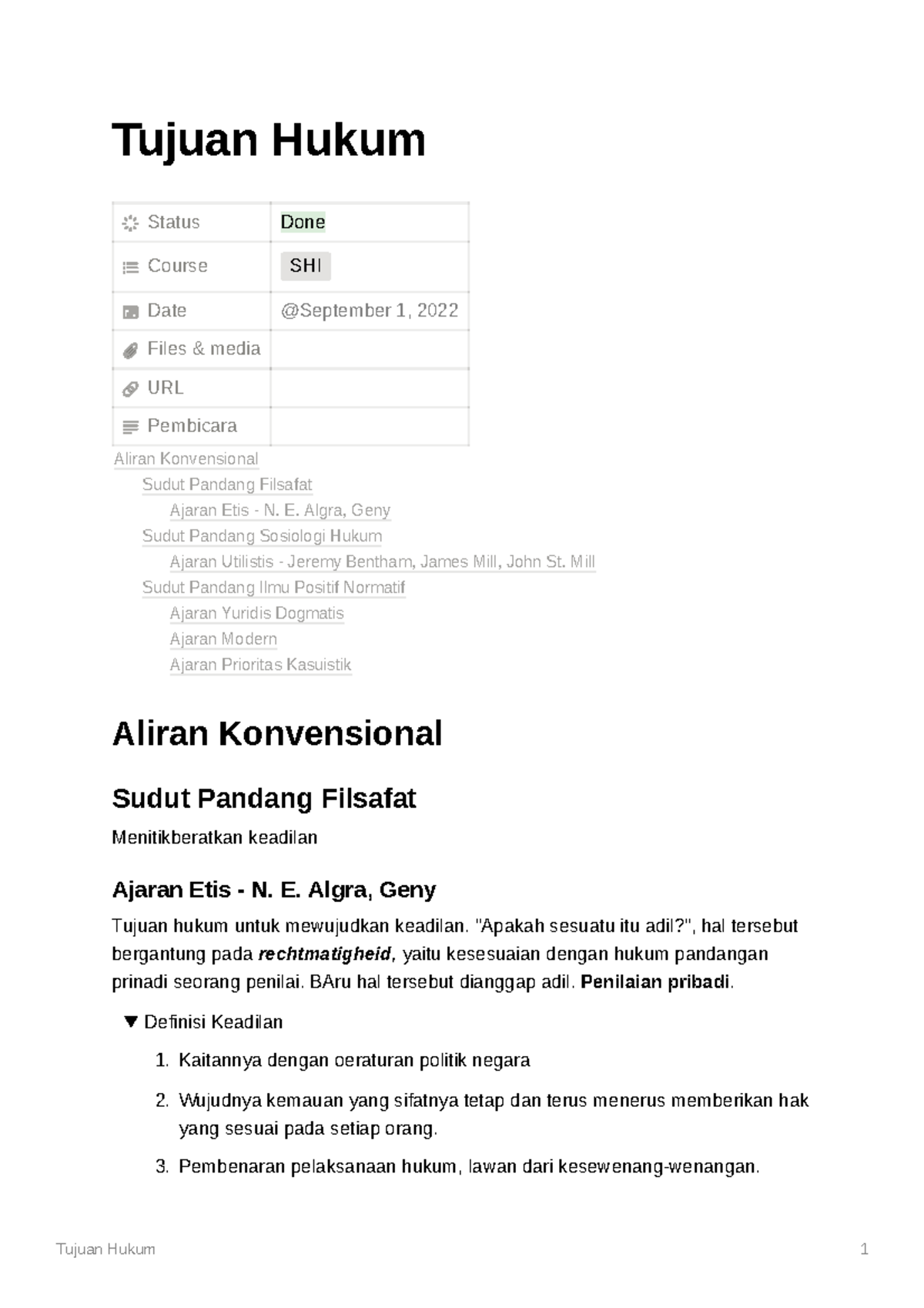 Tujuan Hukum Sri Endah Kinasih Tujuan Hukum 1 Tujuan Hukum Status Done Course SHI Date Files