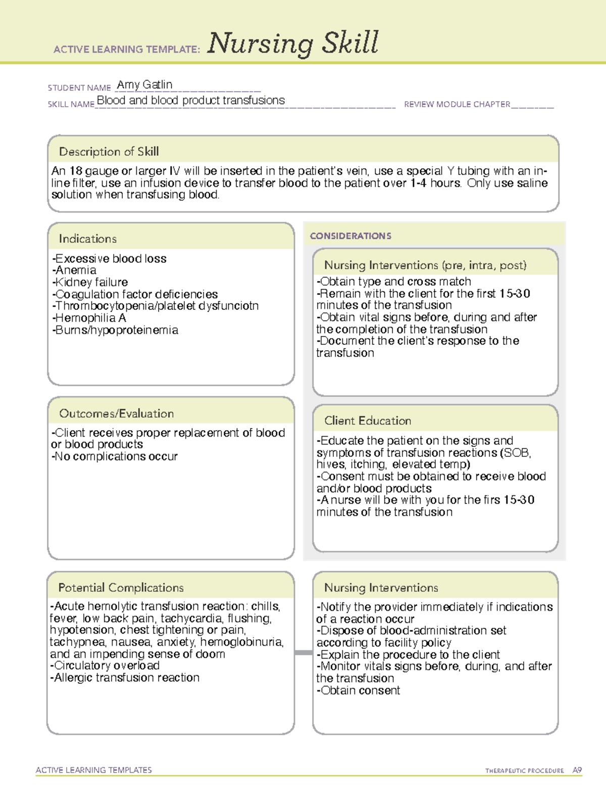 Blood Transfusion - Active Learning Templates Therapeutic Procedure A 