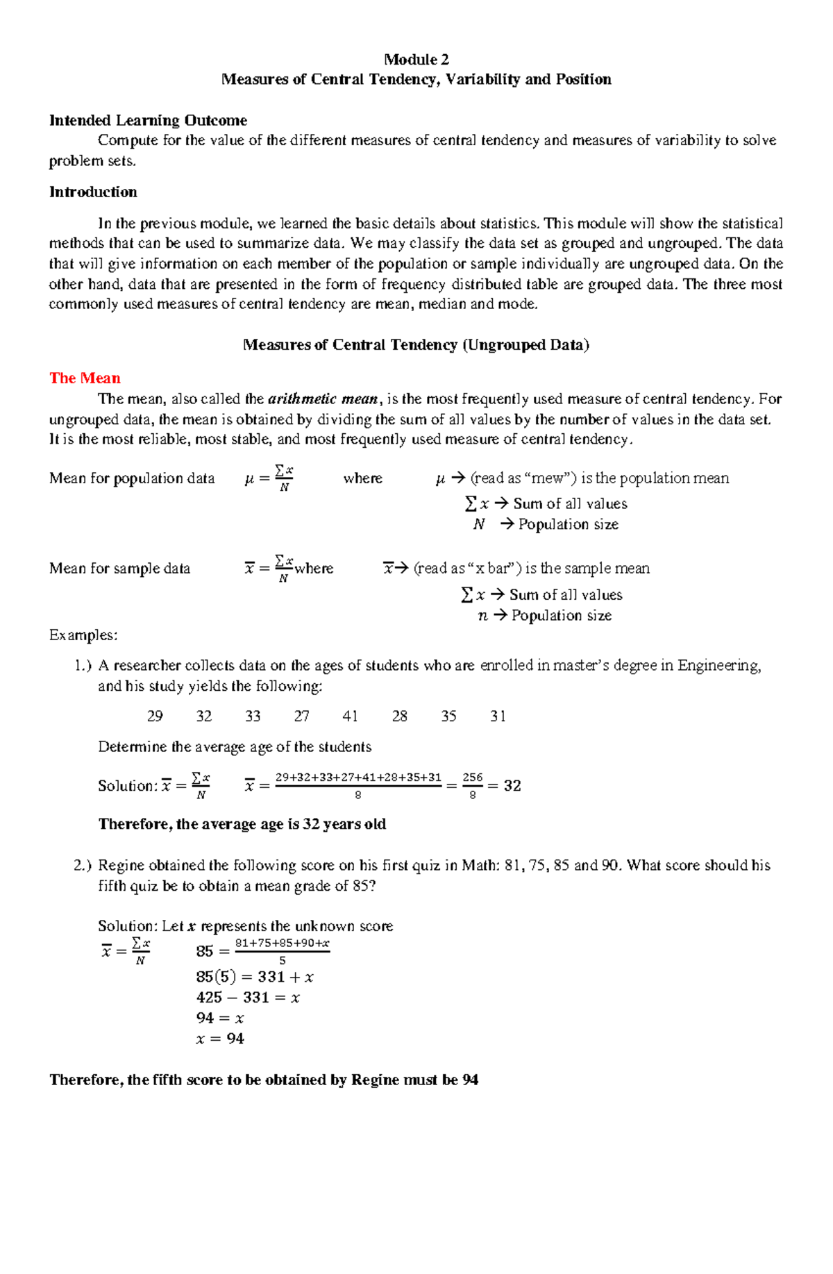 Module-2 Measures-of-Central-Tendency- Variability-and-Position 2 ...