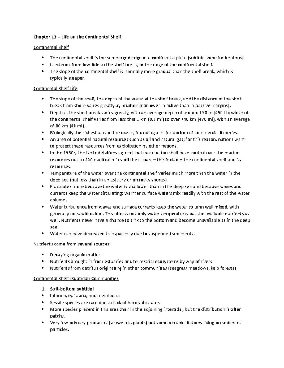 Chapter 13 Life on the Continental Shelf Chapter 13 Life on the