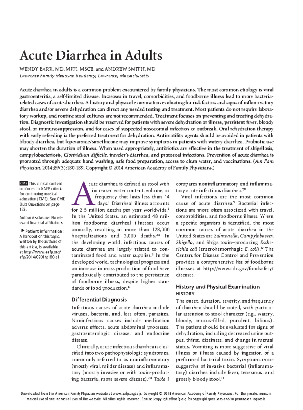 Acute Diarrhea in Adults AFP (DIARREA EN ADULTOS) - 180 American Family ...