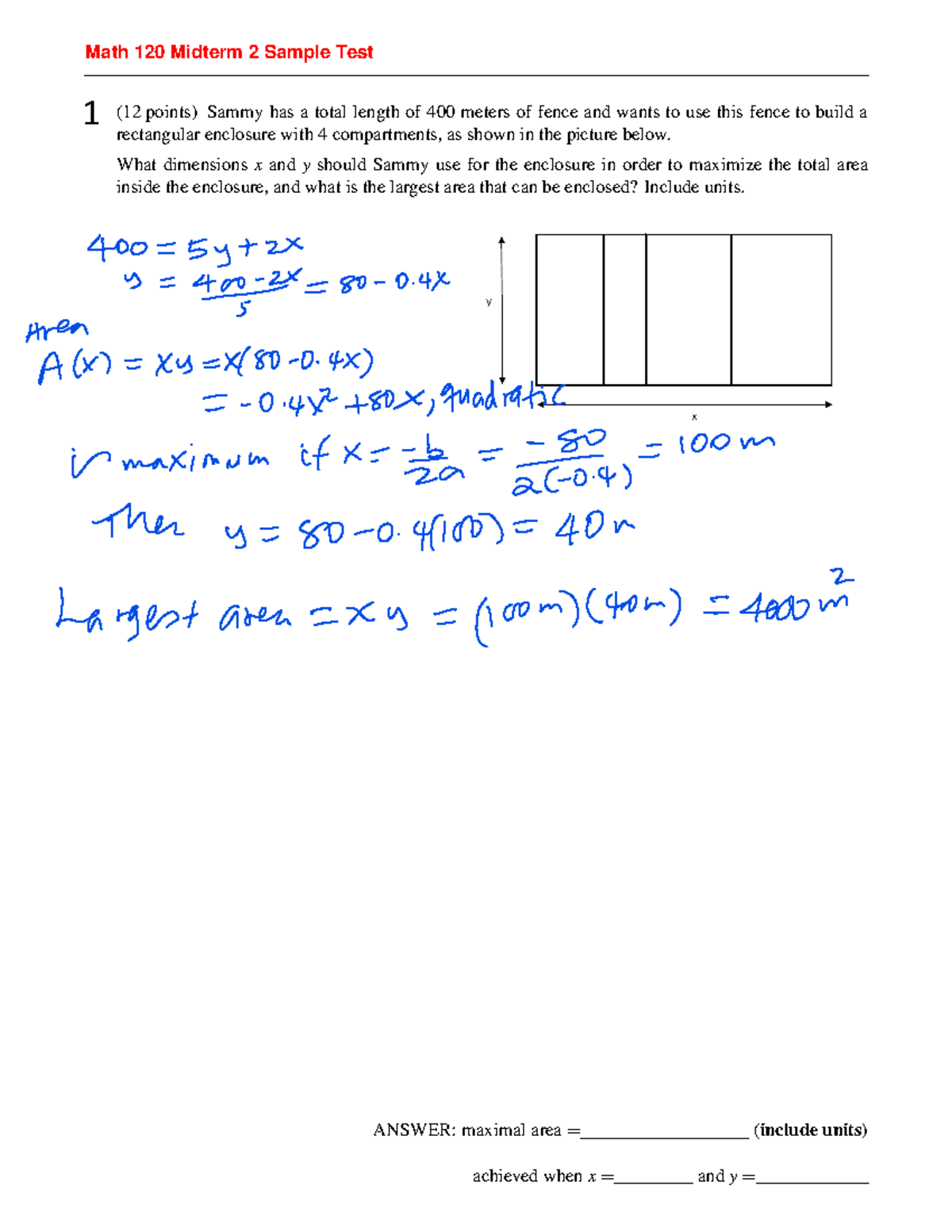 Math 120 Mid 2 Sample Soln2-2 - Math 120, Winter 2019 First Midterm ...