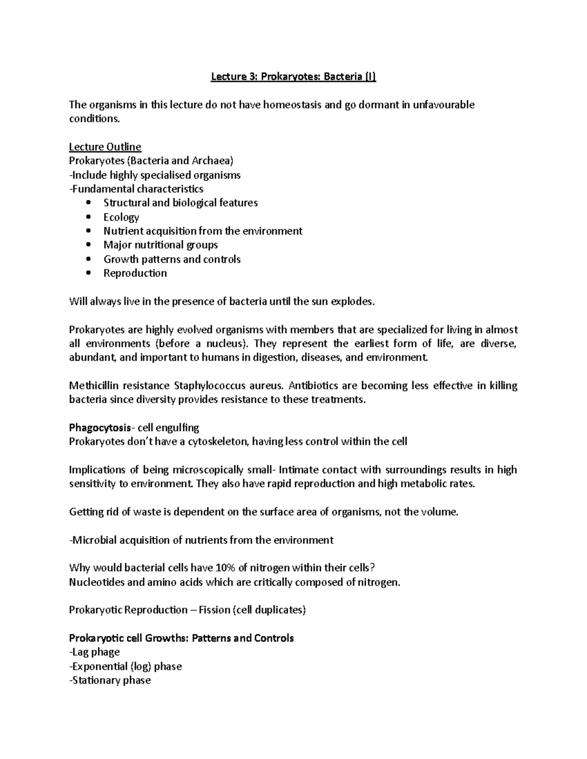 Lecture 3 - notes - Lecture 3: Prokaryotes: Bacteria (I) The organisms ...