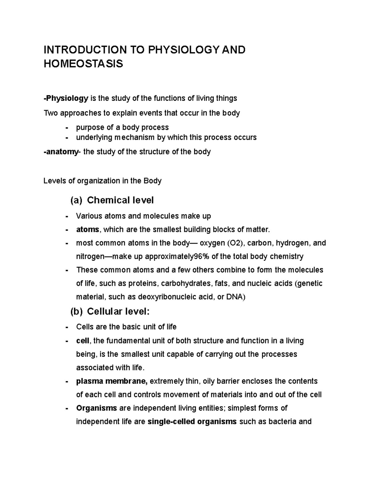 Introduction TO Physiology AND Homeostasis - INTRODUCTION TO PHYSIOLOGY ...