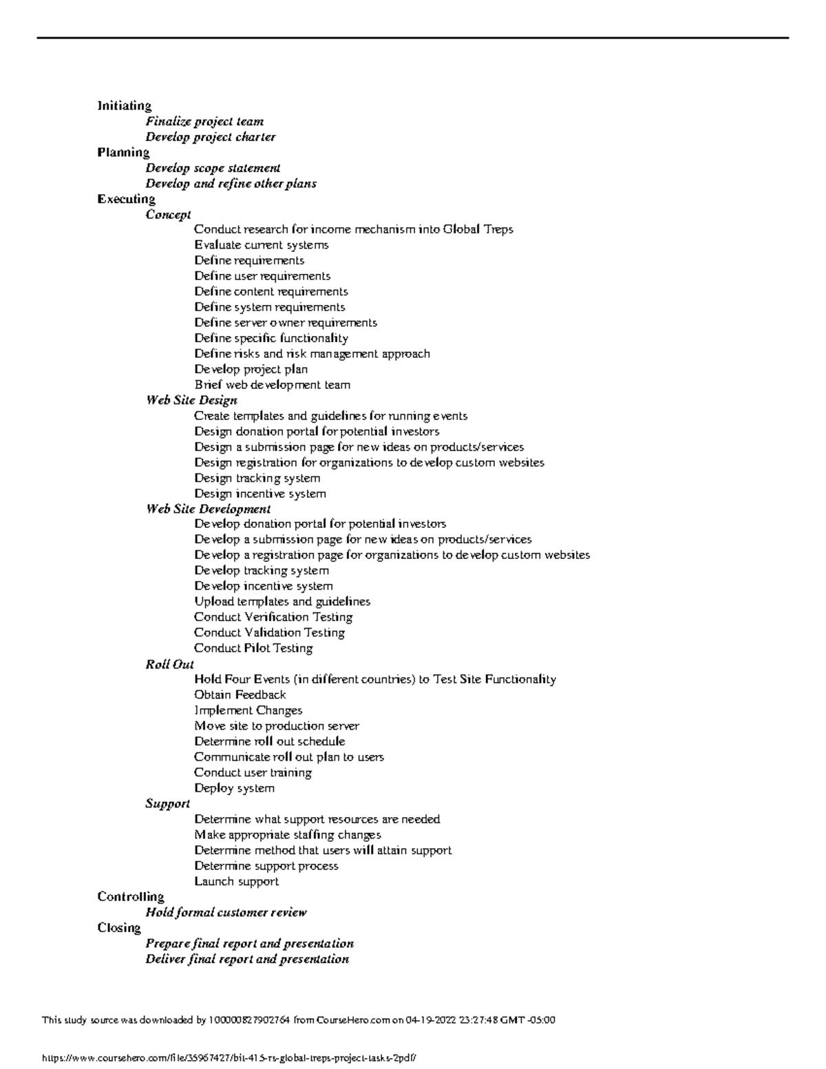 Bit 415 rs global treps project tasks 2 - Initiating Finalize project ...