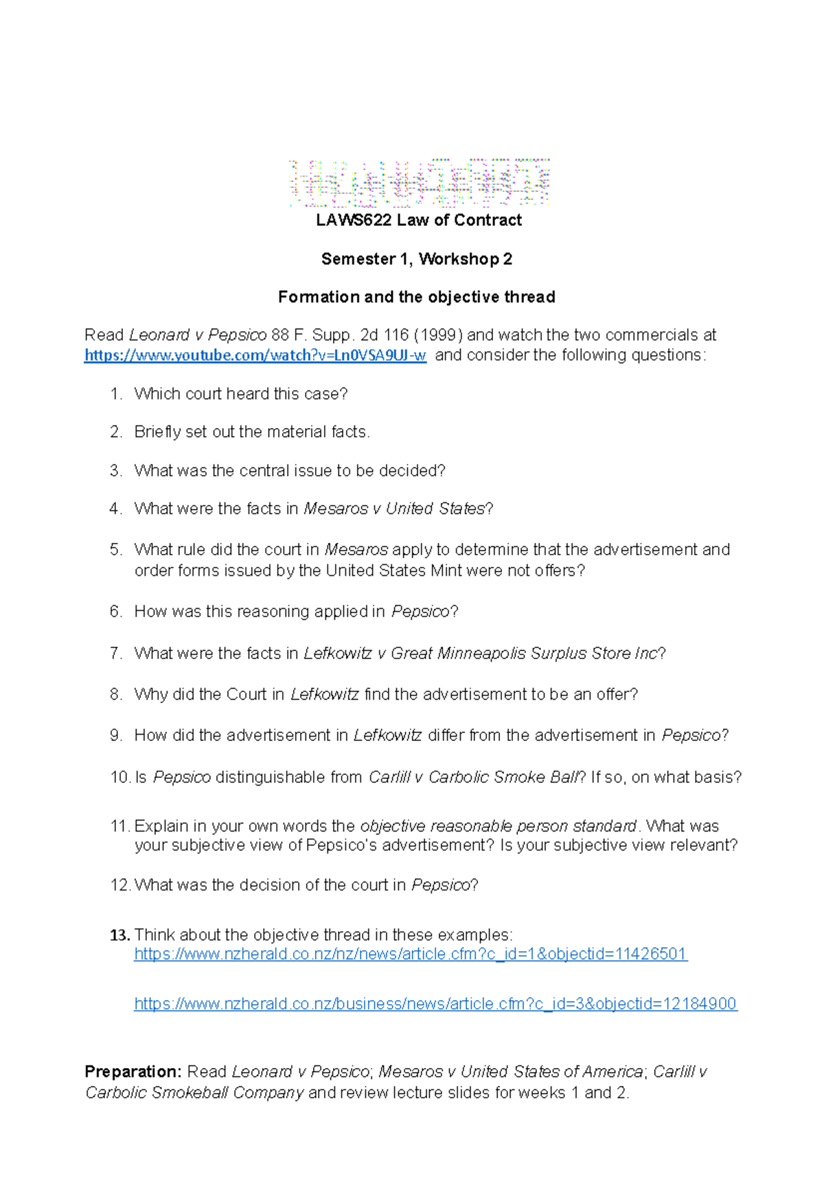 21 LAWS622 Law of Contract Semester 1, 2 Formation