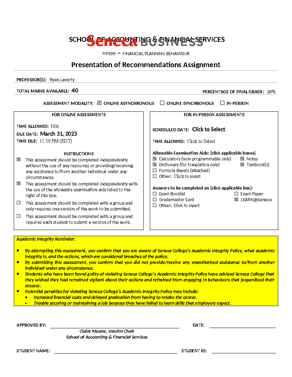 FIP509NAA Presentation of Recommendations Assignment 2231 R.Laverty ...