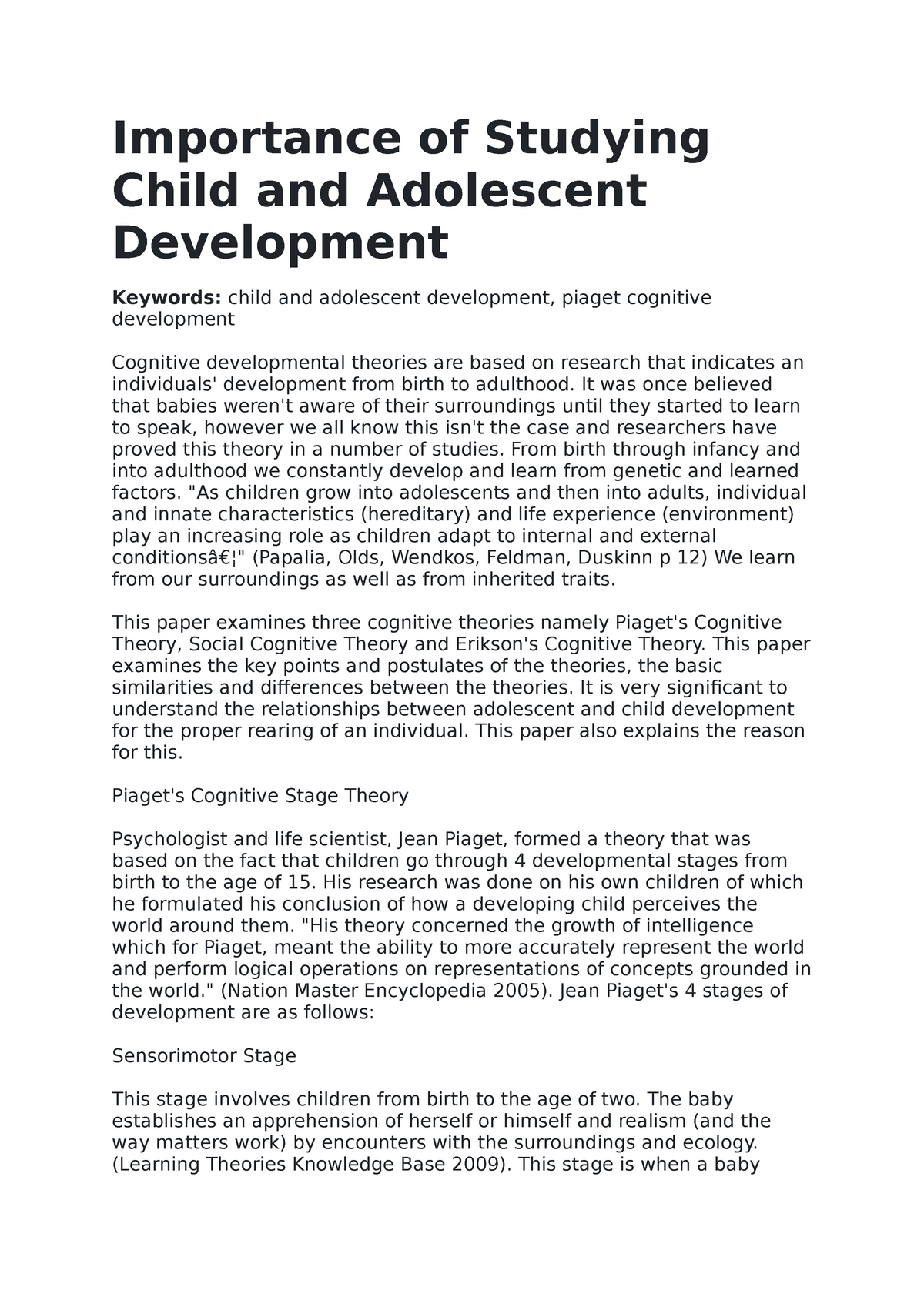 child and adolescent development research paper