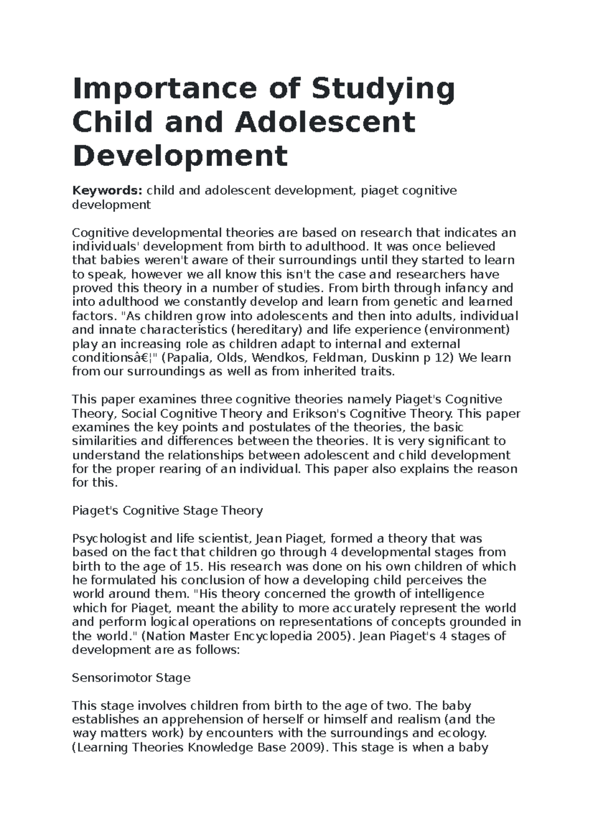 introduction to child development essay