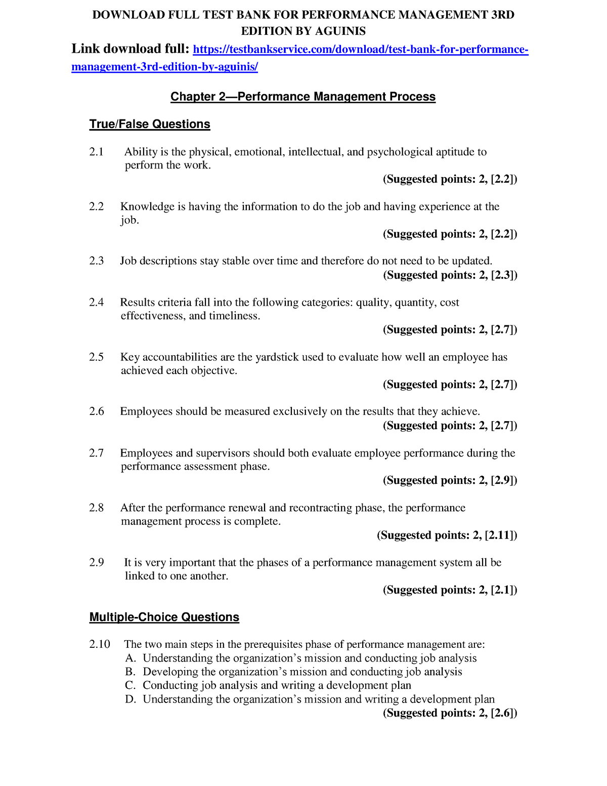 Test Bank For Performance Management 3rd Edition By Aguinis - DOWNLOAD ...