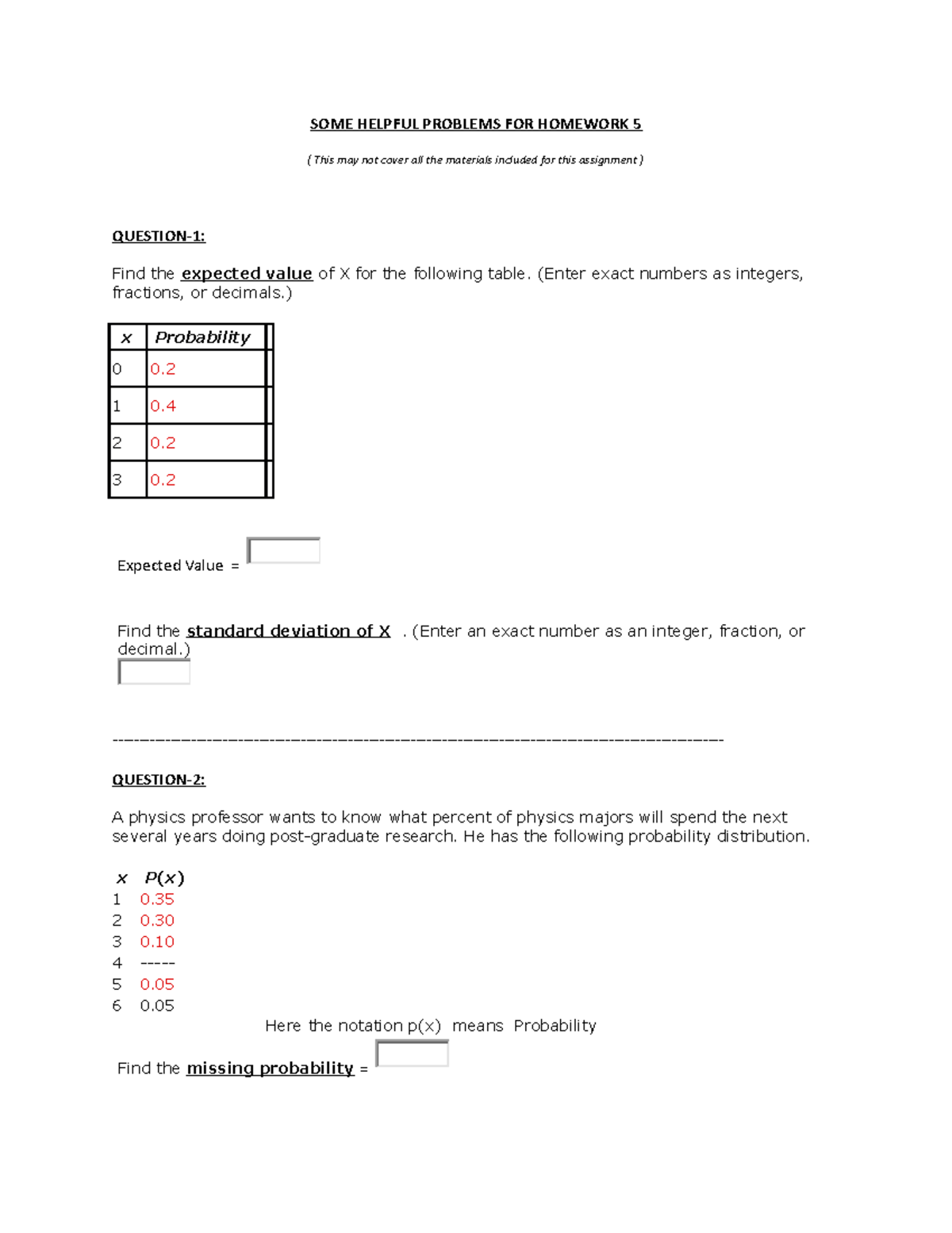 SOME Helpful Problems FOR Homework 5 - SOME HELPFUL PROBLEMS FOR ...