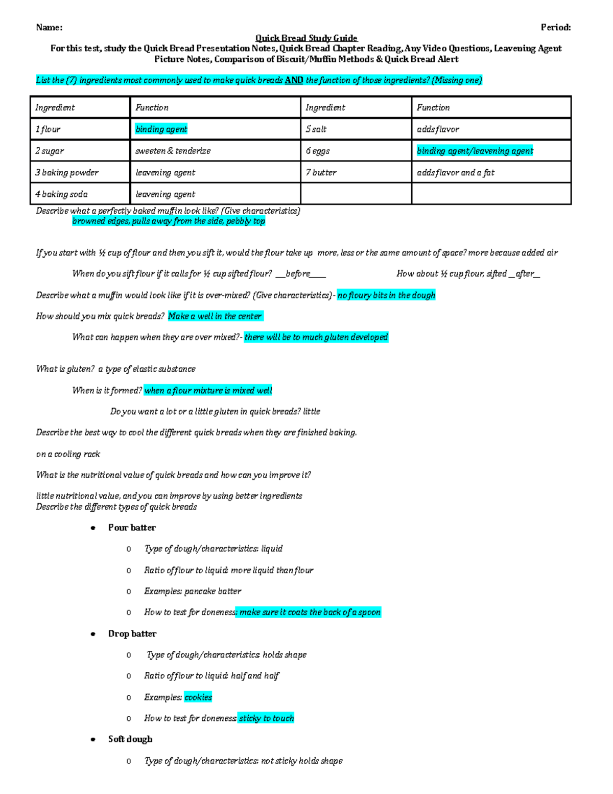 Study Guide For QB Test Name Period For this test, study the Quick