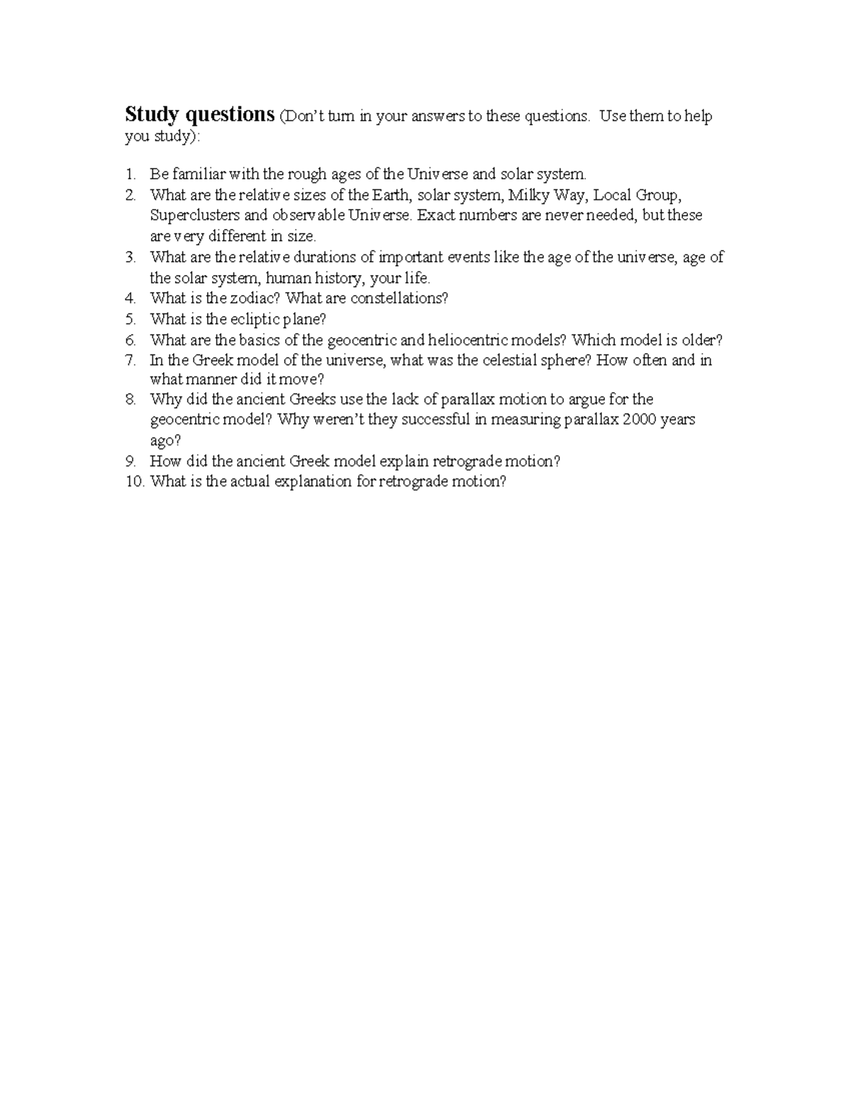 Week 1 Study questions - Study questions (Don’t turn in your answers to ...