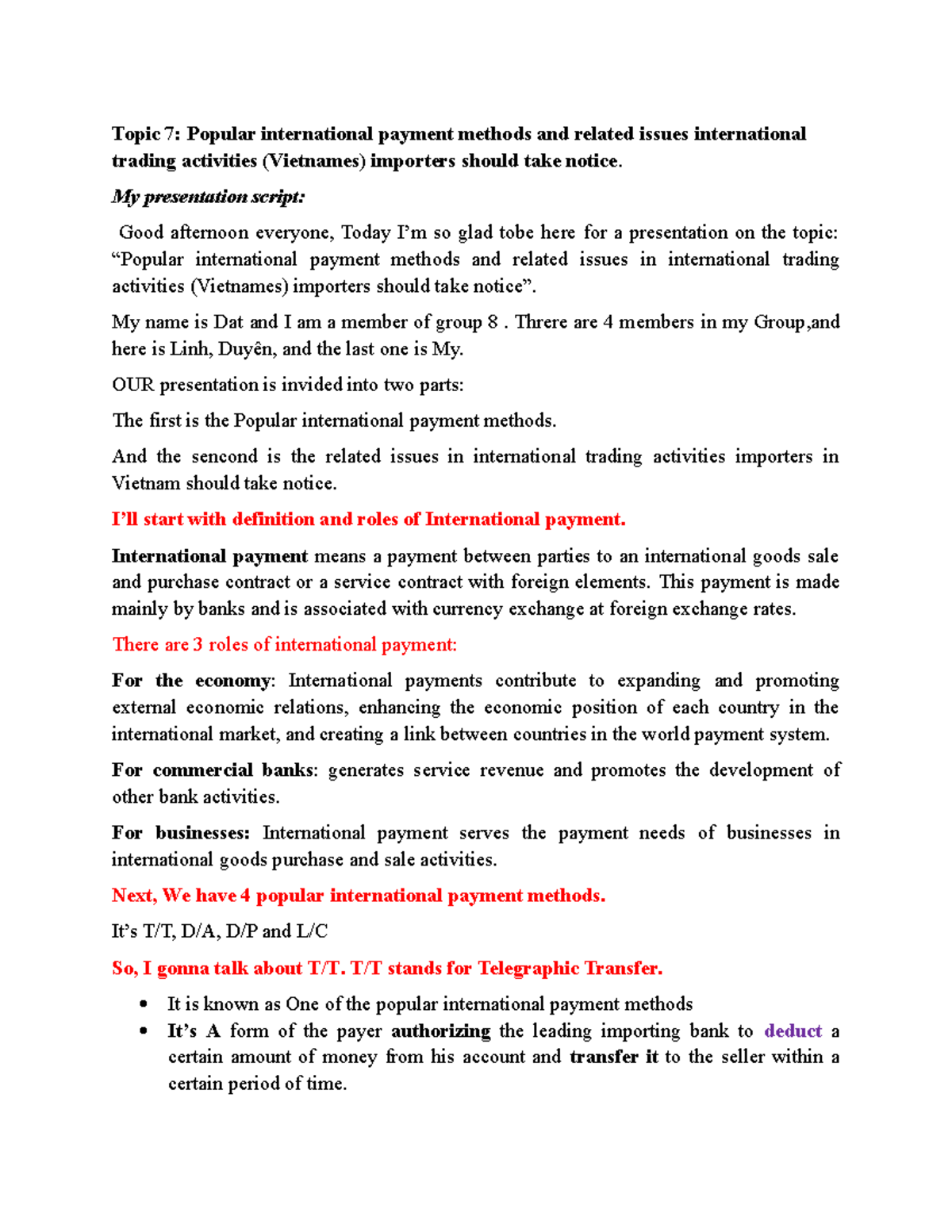 Script - English - Topic 7: Popular international payment methods and ...