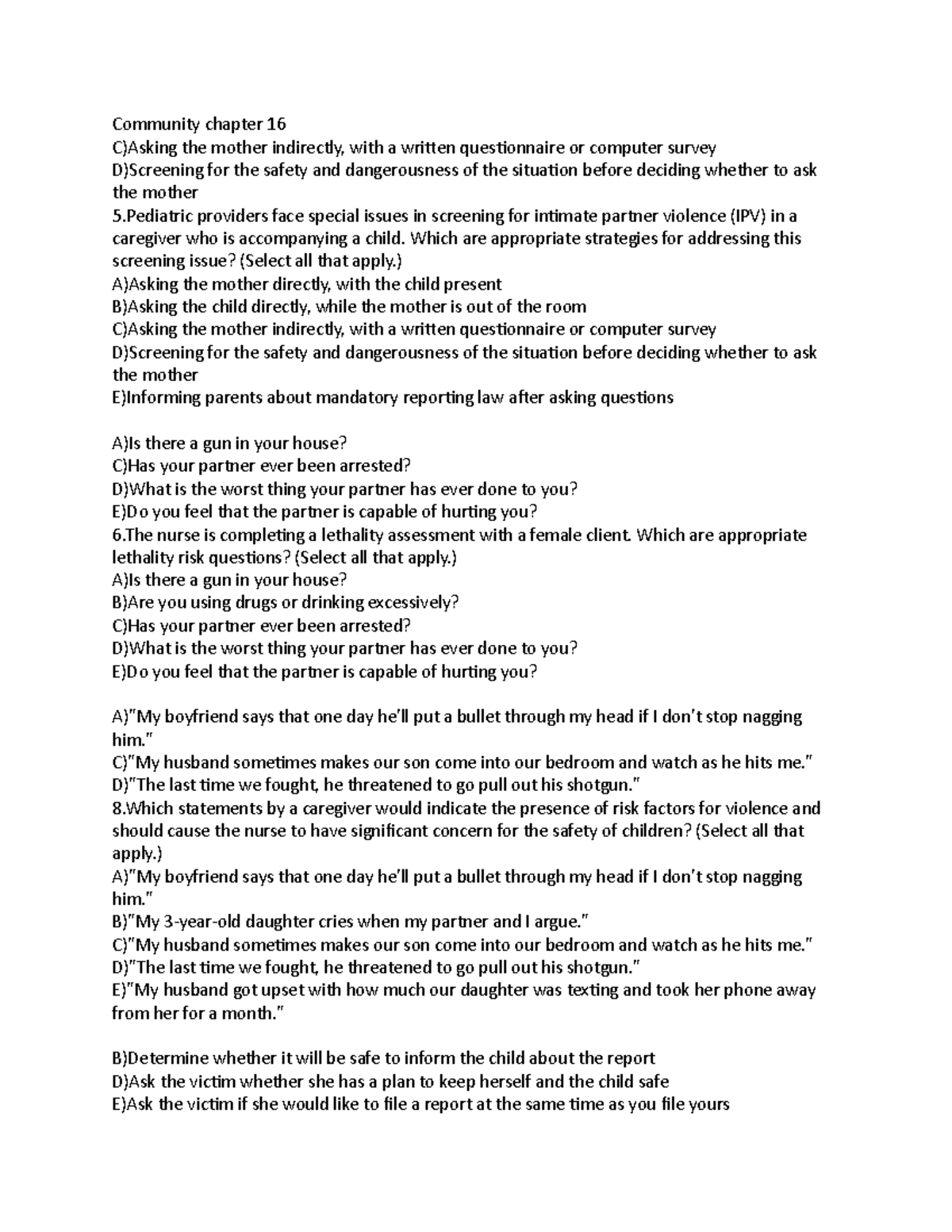 Community chapter 16 - practice questions - Community chapter 16 C ...