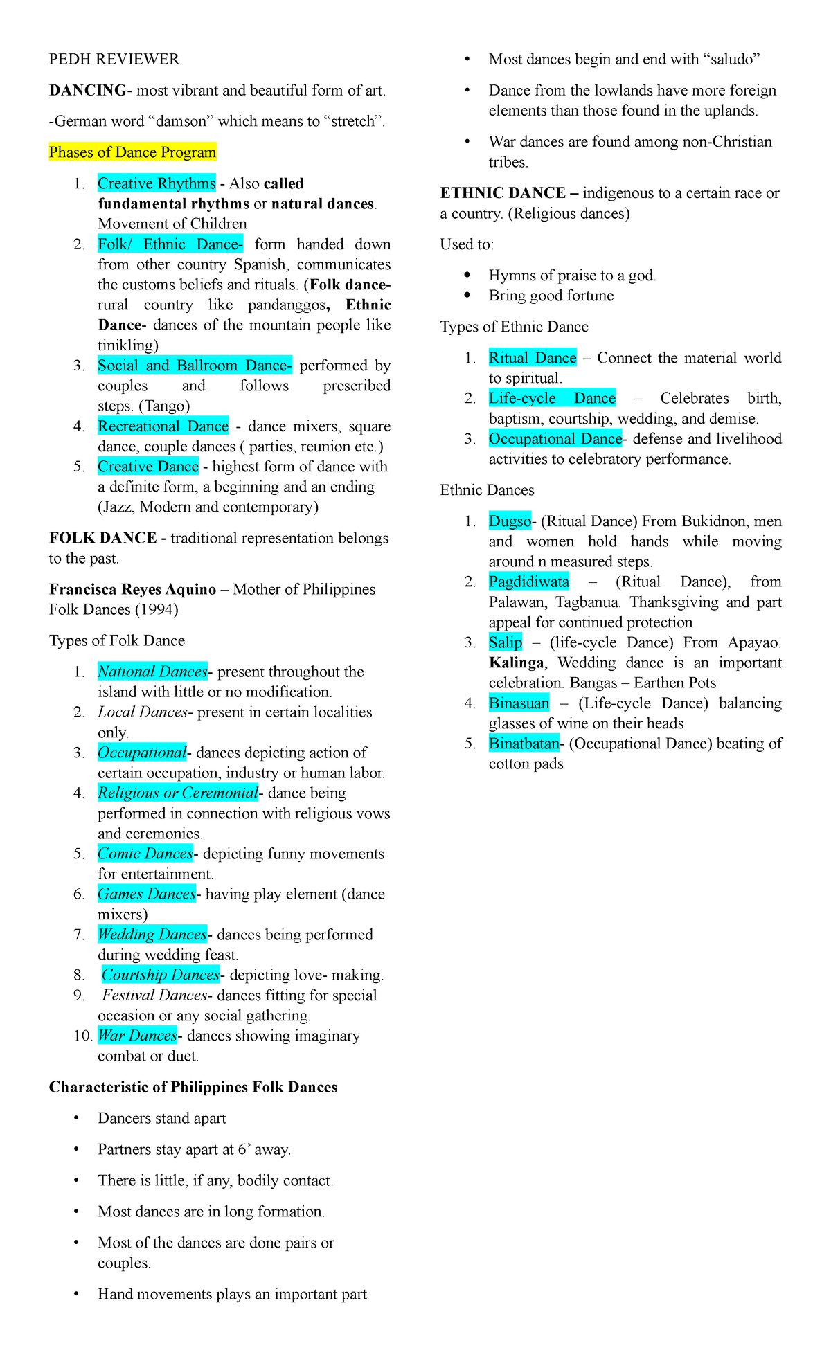 PEDH Reviewer - notes - PEDH REVIEWER DANCING- most vibrant and ...