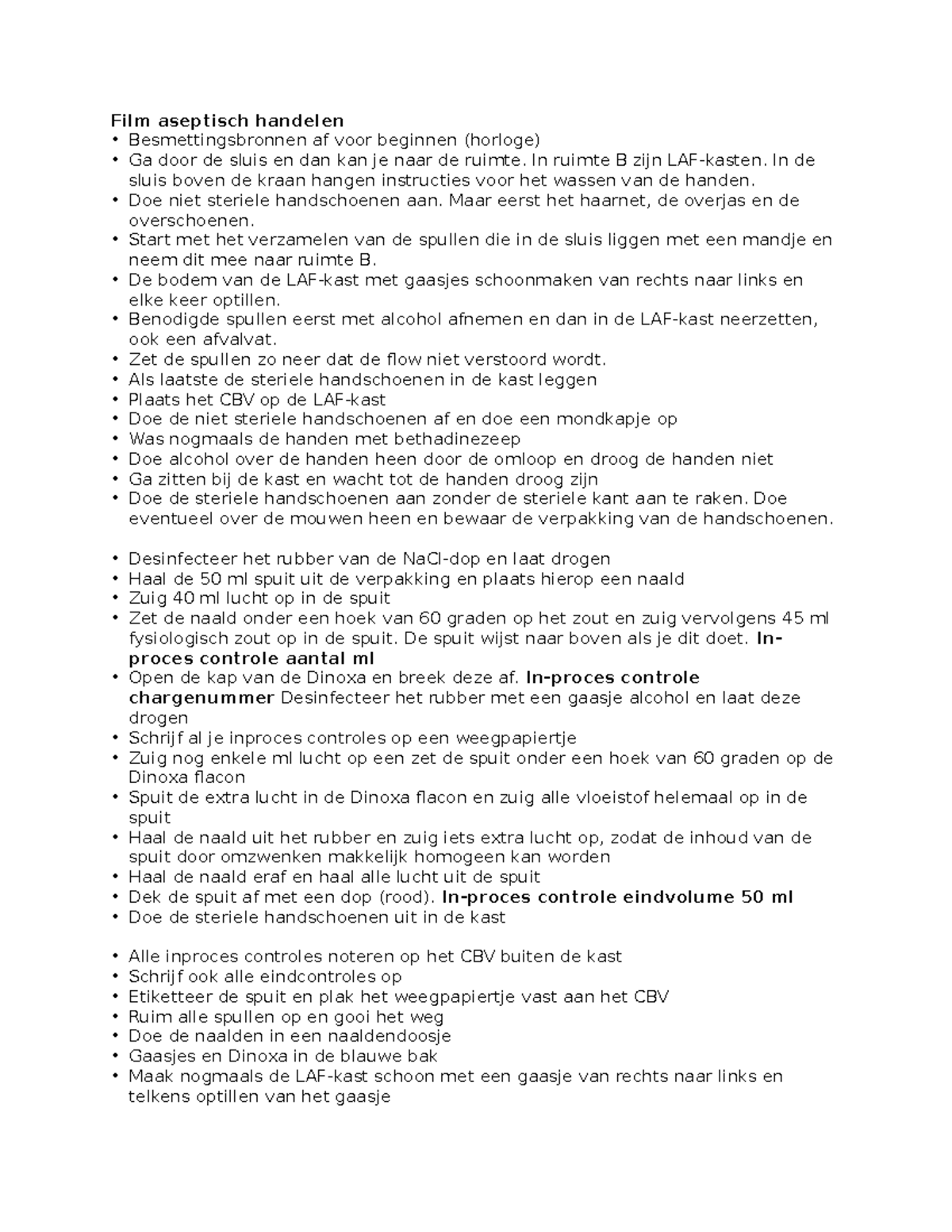 Stappen aseptisch bereiden - Film aseptisch handelen Besmettingsbronnen ...