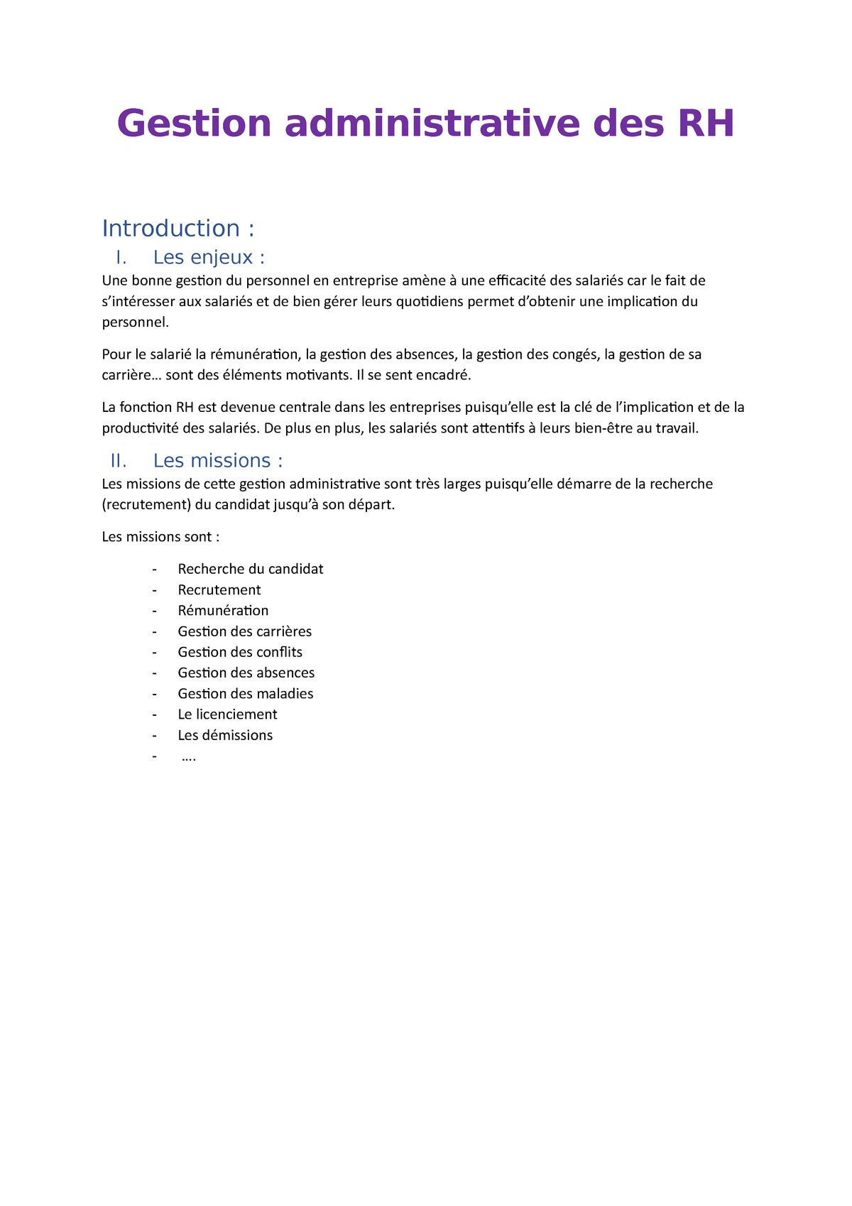 CHAP 1 GRH - DUT GEA - GRH - Gestion Administrative Des RH Introduction ...