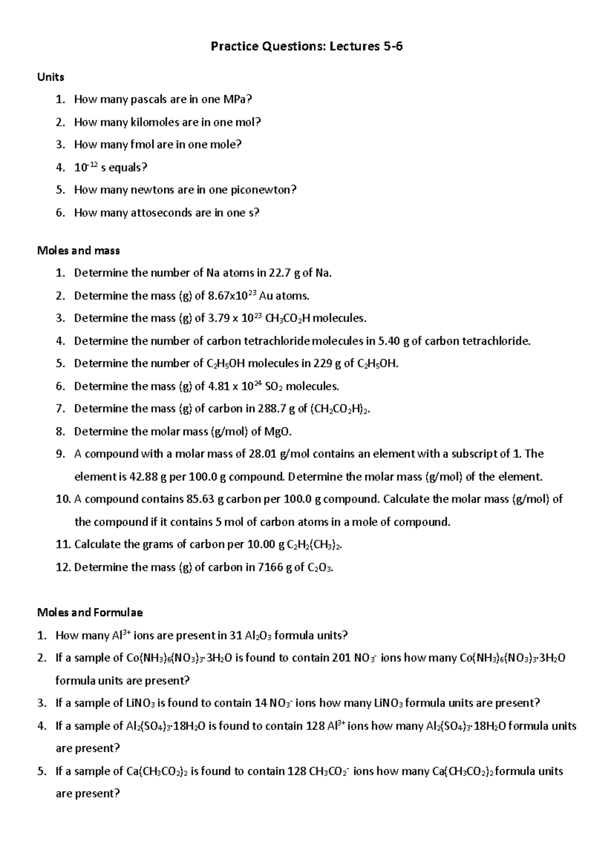 Lecture 5-6 Questions - Practice Questions: Lectures 5-6 Units 1. How ...