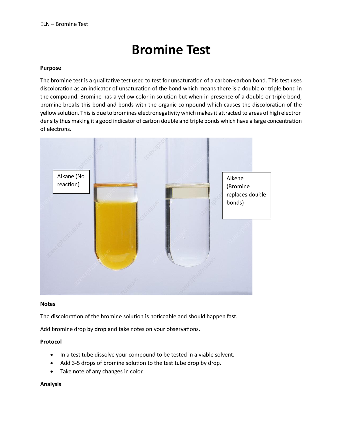 ELN Bromine Test - ELN – Bromine Test Bromine Test Purpose The Bromine ...