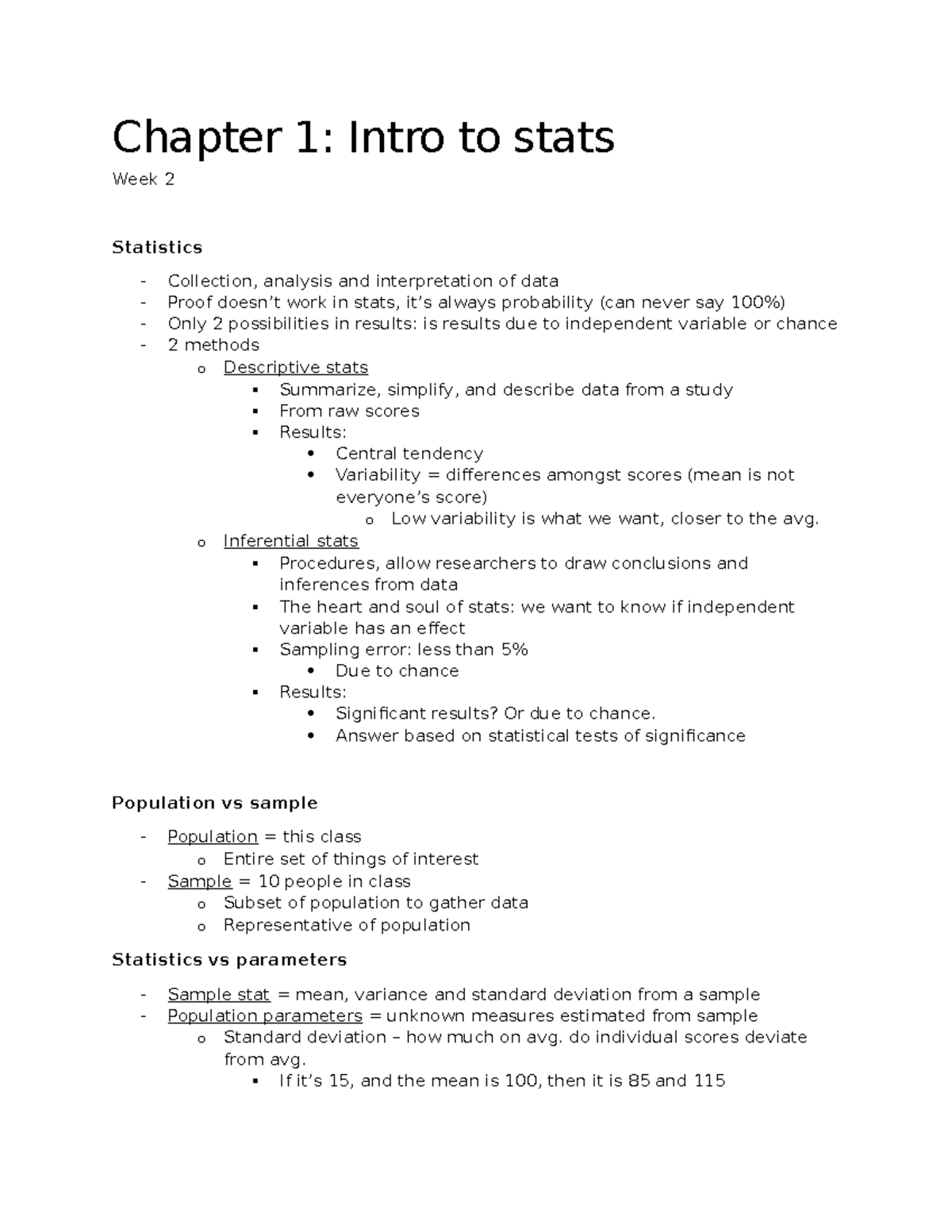 Chapter 1 - Chapter 1: Intro to stats Week 2 Statistics - Collection ...