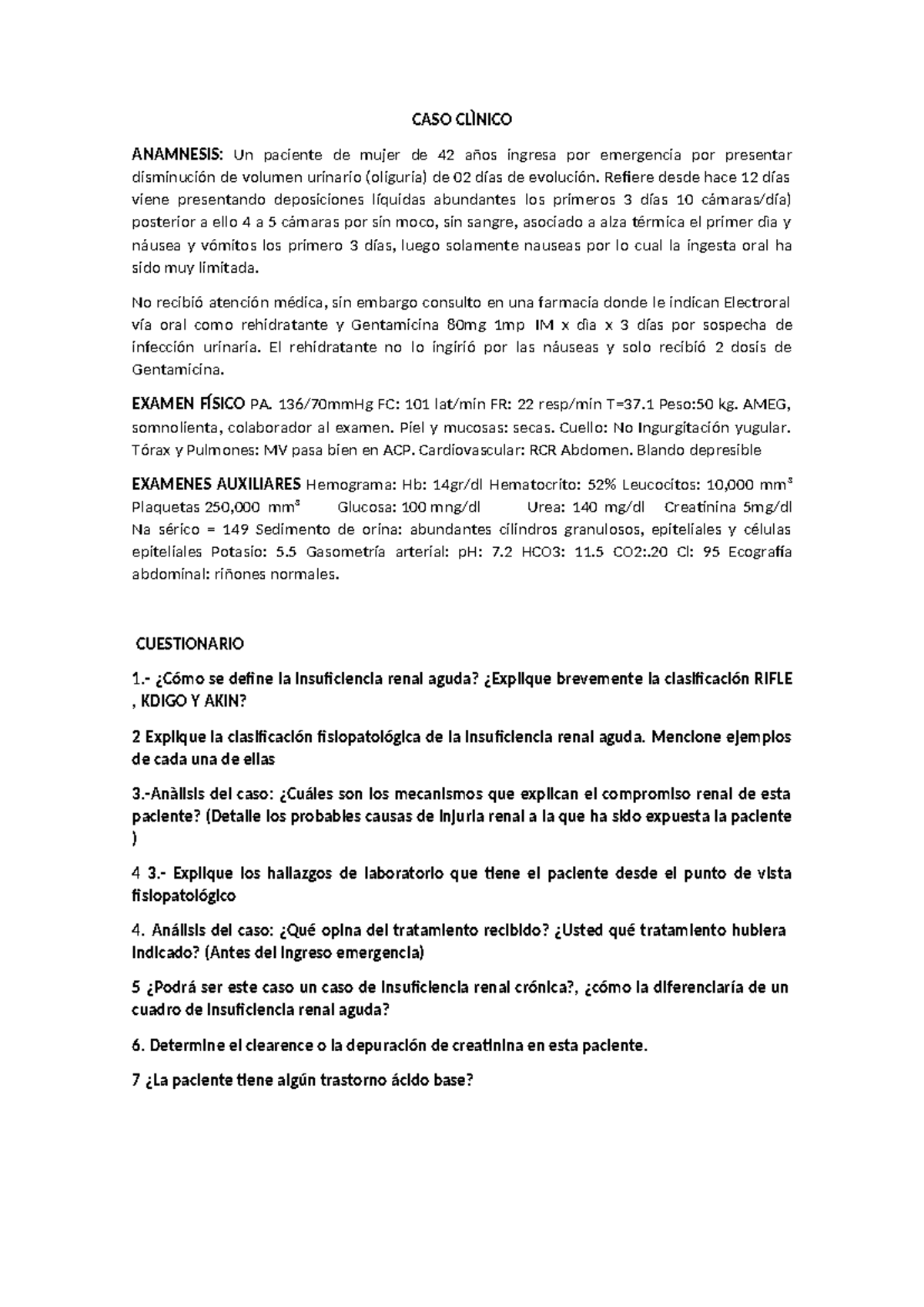 Caso Cl Nico Insuficiencia Renal Aguda Caso Cl Nico