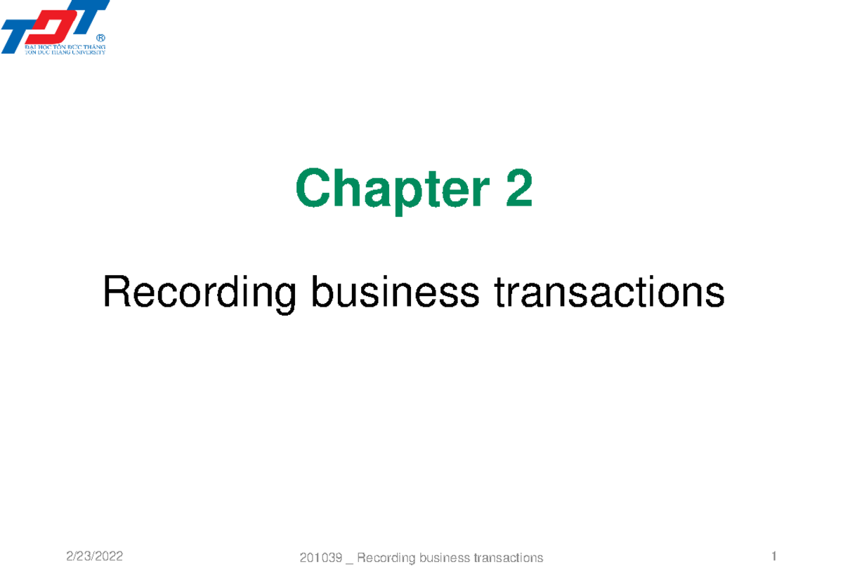 Ch02 Recordingbusinesstransactions SV Chapter 2 Recording business