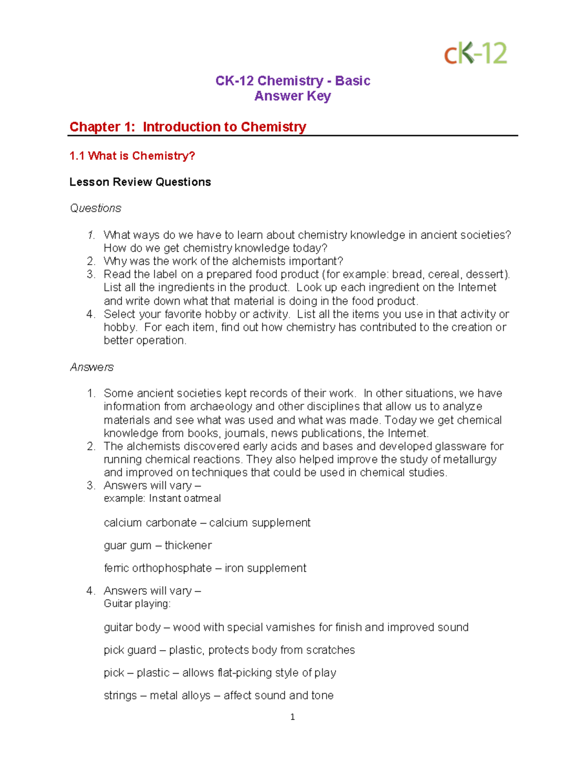 Chem Basic FB Answer Key Ch 01 (06 - 1 CK-12 Chemistry - Basic Answer ...