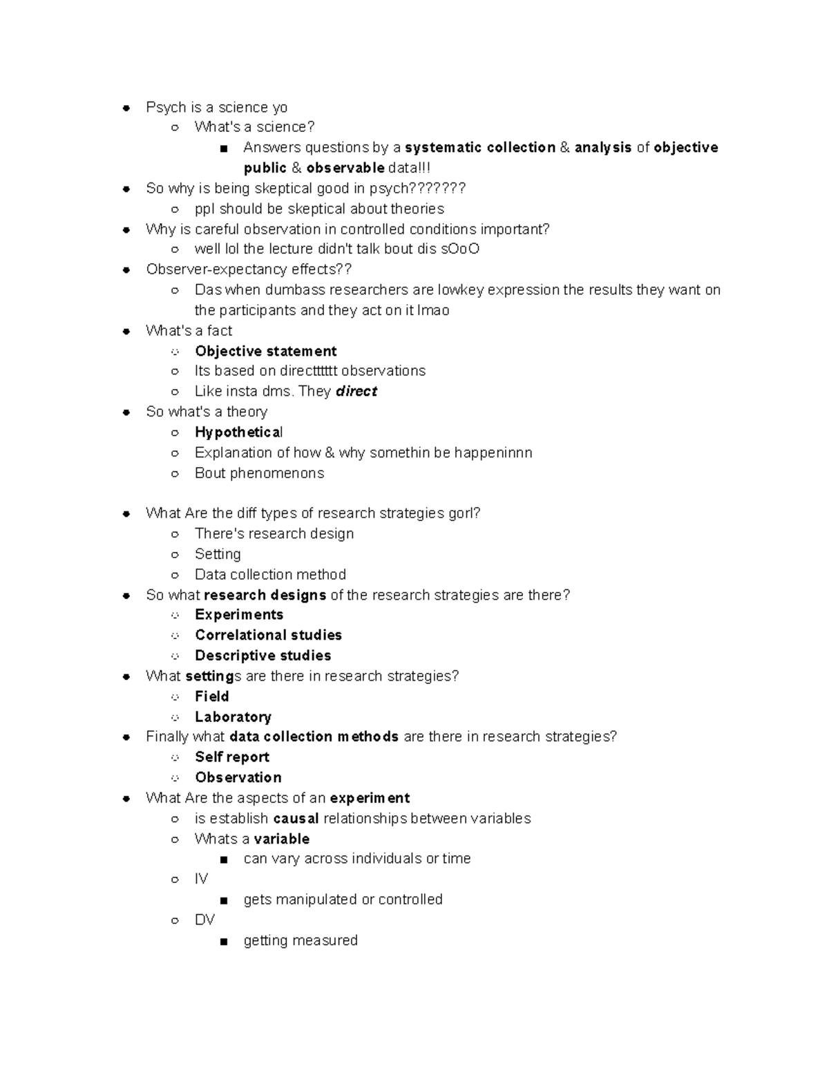 Psych 105 Midterm Notes - Psych is a science yo What's a science ...