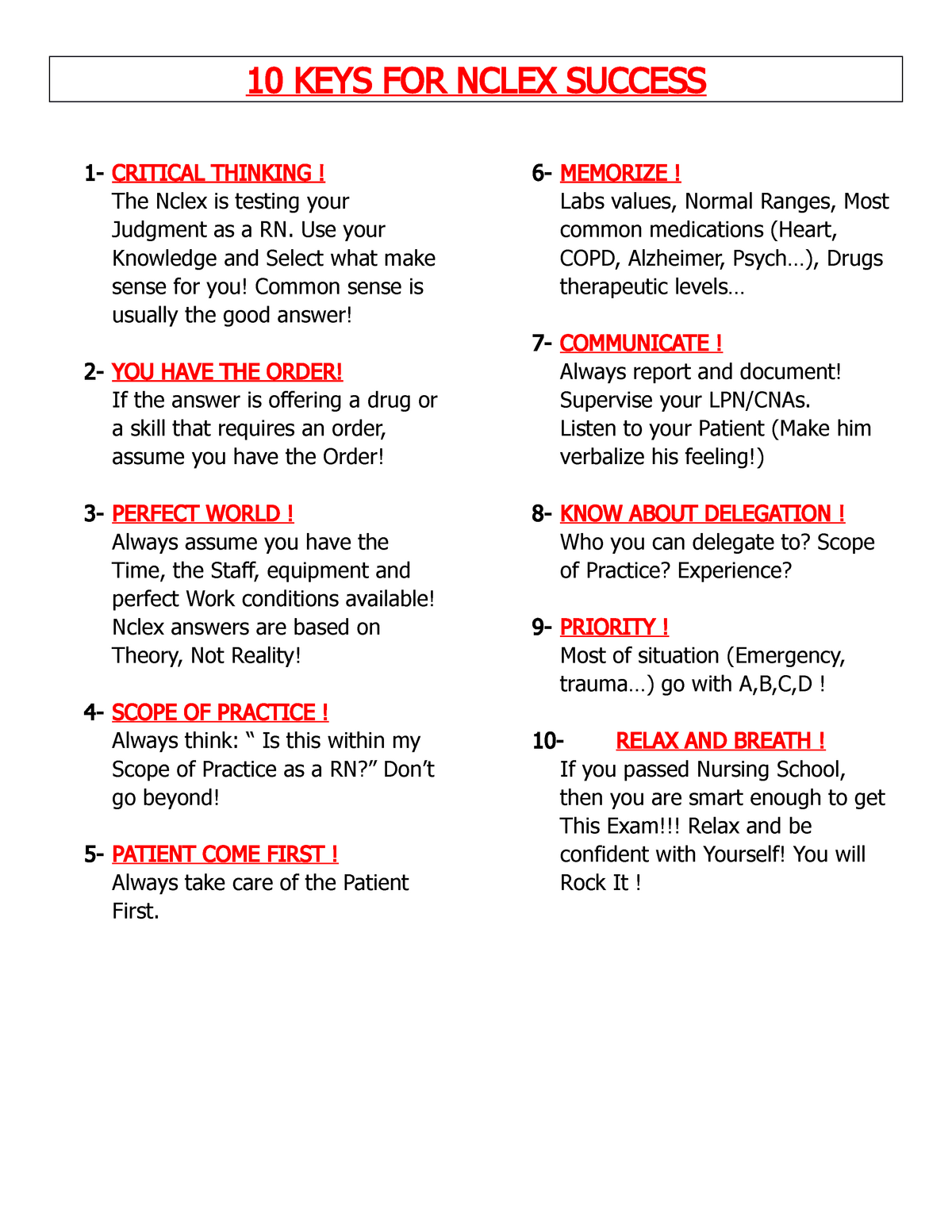 10 Keys For Nclex Success Nr 443 Rn Community Health Nursing Studocu