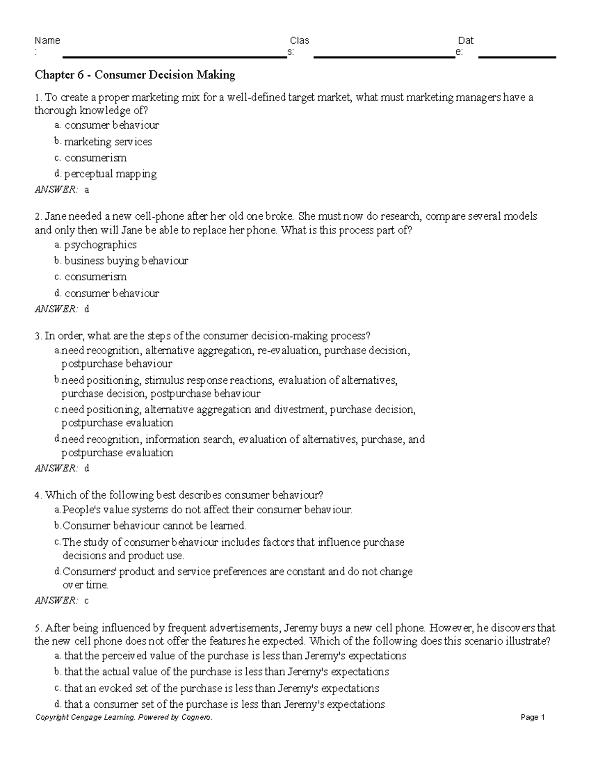 Chapter 6 Consumer Decision Making - : S: E: Chapter 6 - Consumer ...