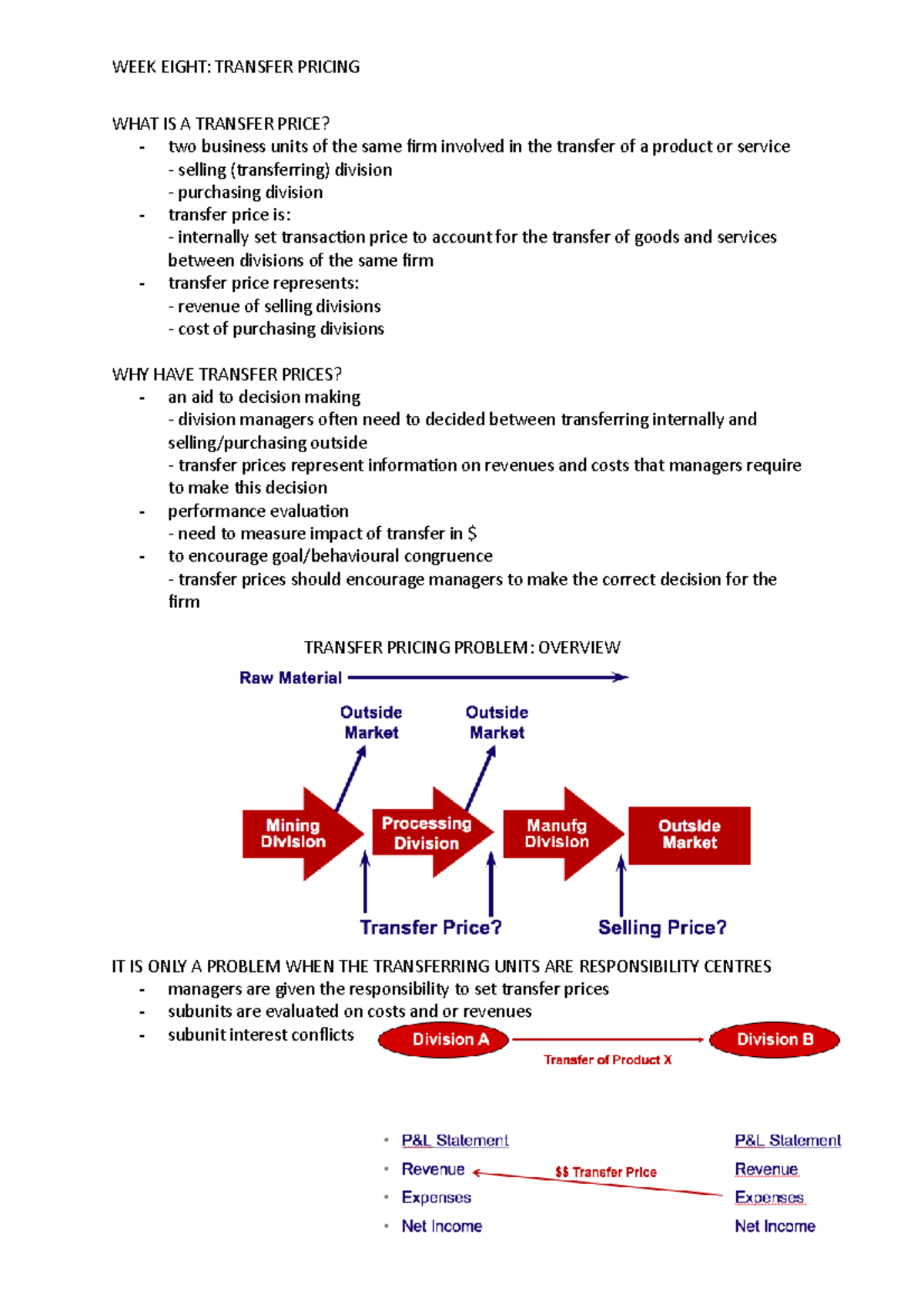 WEEK Eight Notes - WEEK EIGHT: TRANSFER PRICING WHAT IS A TRANSFER ...