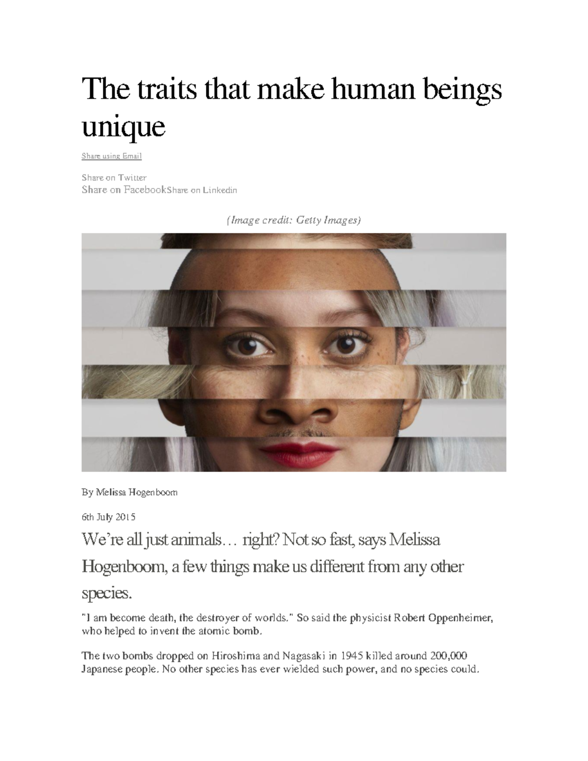 2. What makes us human The traits that make human beings unique The