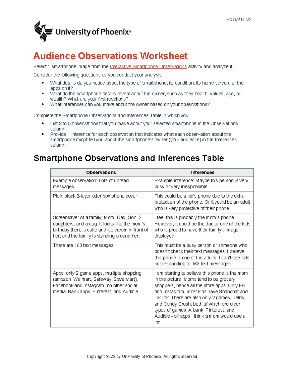 Alexandria Martinez eng210 v3 wk1 audience observations worksheet - ENG ...