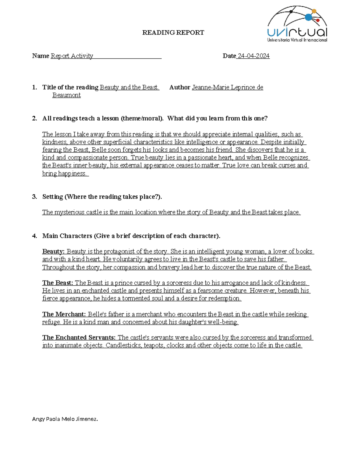 Reading reportreadin - READING REPORT Name Report Activity Date 24-04 ...
